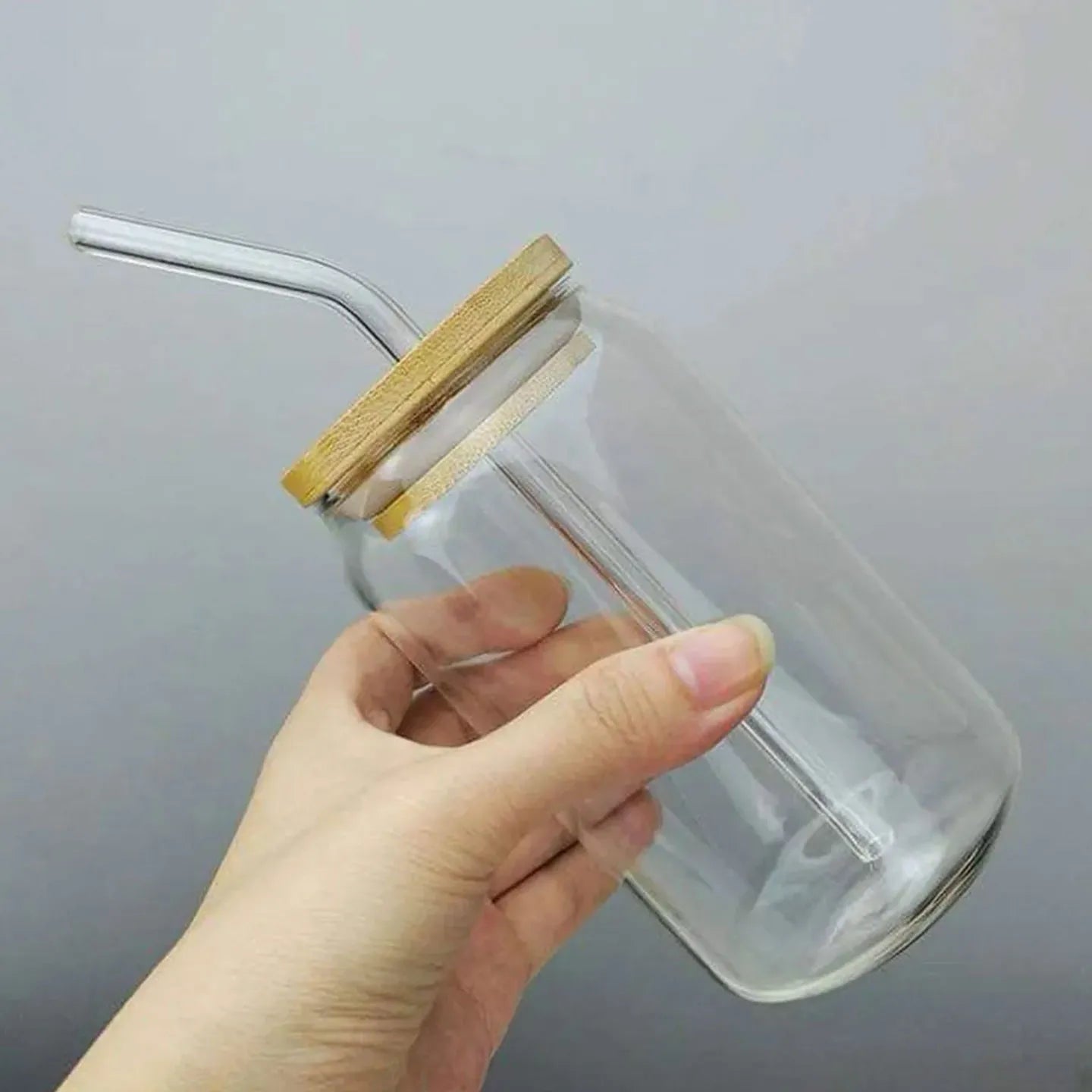 Can Shape Drink Pot with Bamboo Lid & Glass Straw