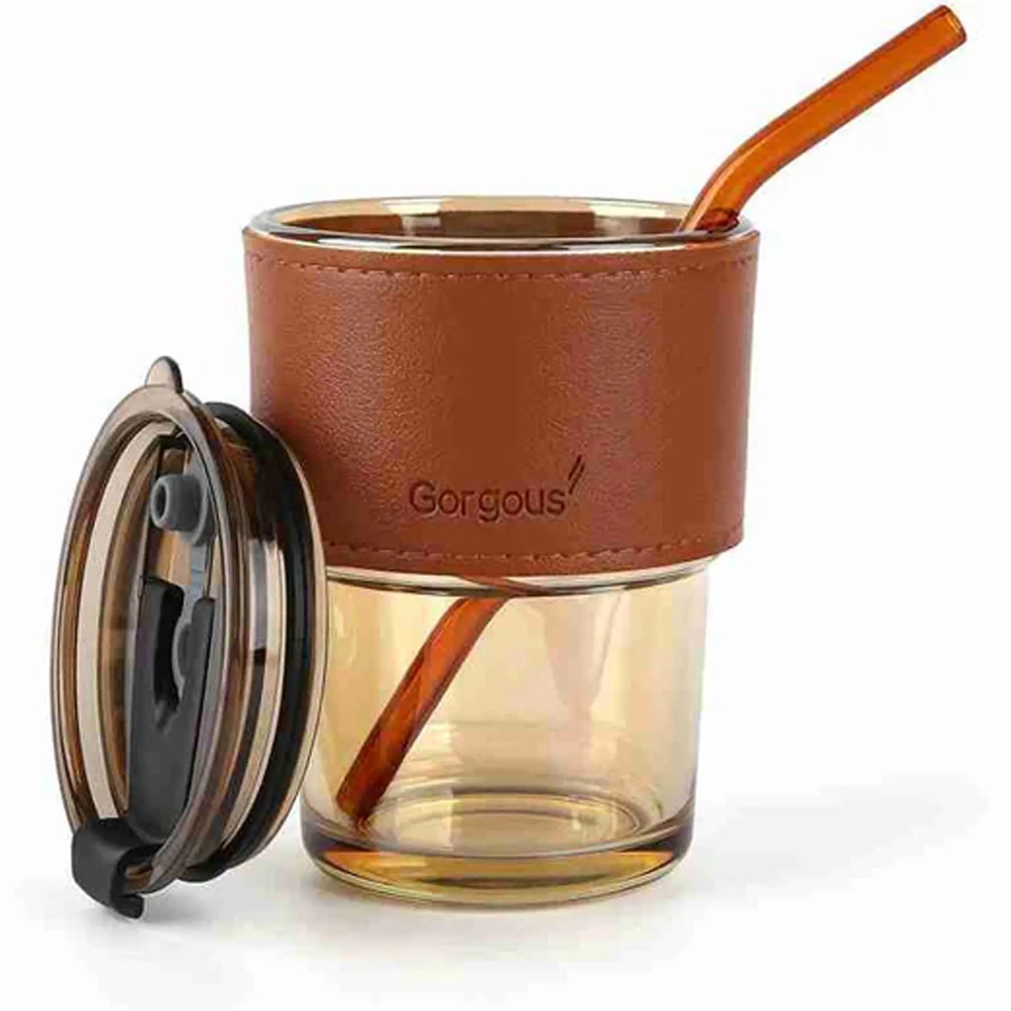 Golden Color Glass Juice Pot with Glass Straw