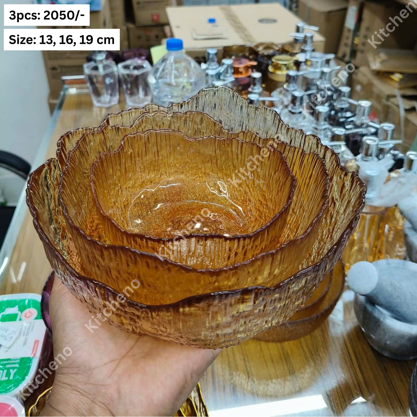 Stylish Amber Patterned Glass Bowl Collection