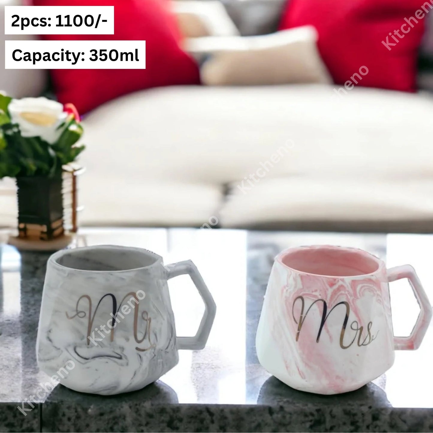 Mr & Mrs Marble Pattern Imported High Quality Ceramic Couple Mug Set
