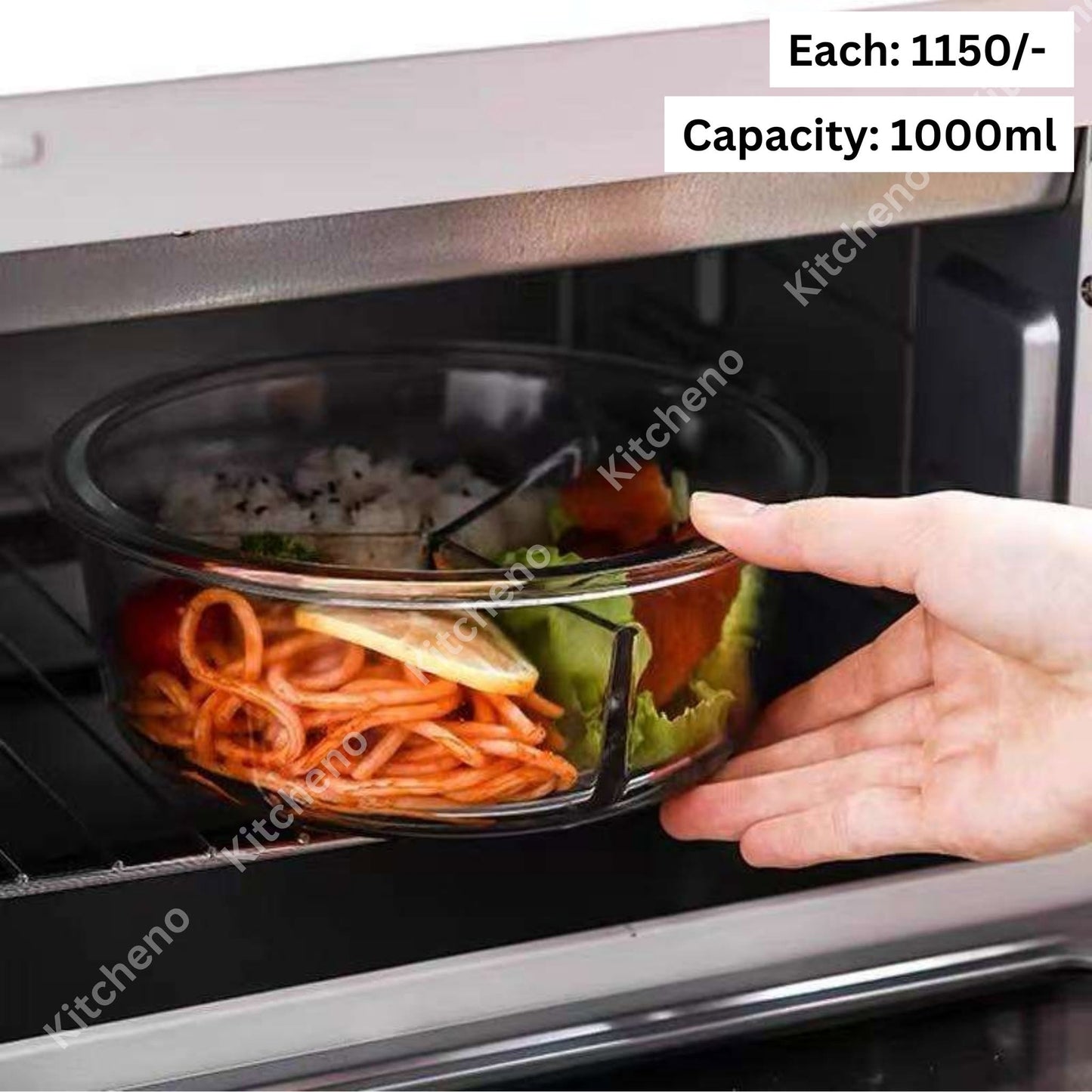 Oven & Heat Proof Borosilicate 3 Chamber Lunch Tiffin Box with Plastic Lid
