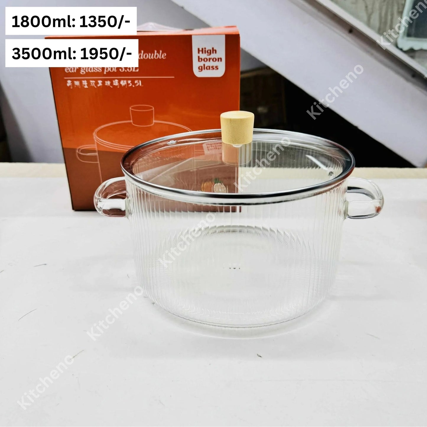 Borosilicate Heat & Fire Proof Glass Casserole Pot – Striped Design