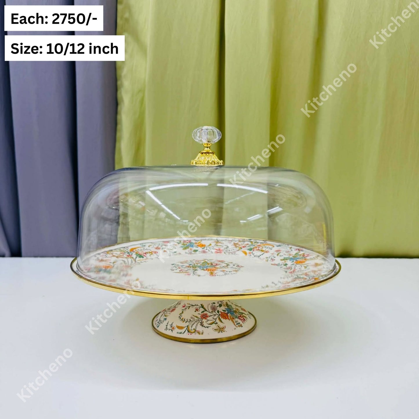 Enamel Cake Stand with Dome Shaped Acrylic Cover