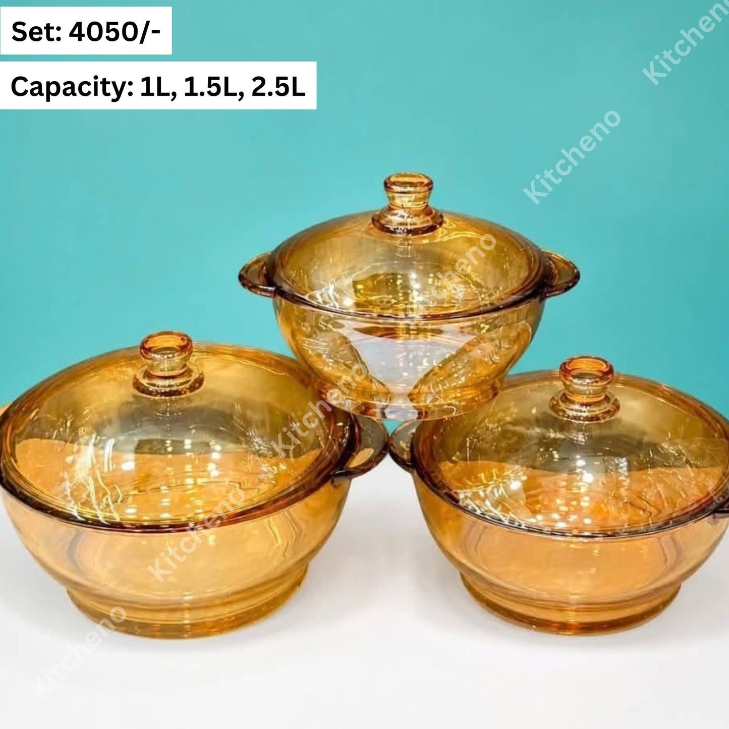 Amber Glass Food Storage Bowl 3 Pcs Set