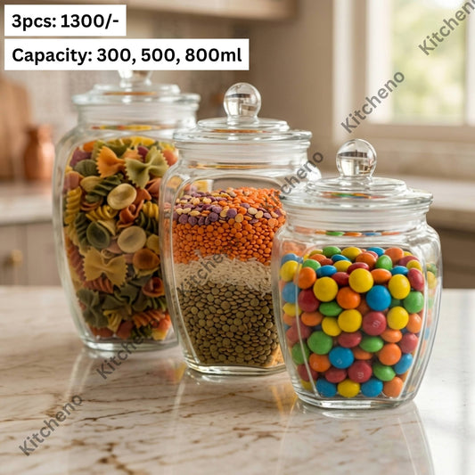 3 Pcs Glass Storage Jar Set