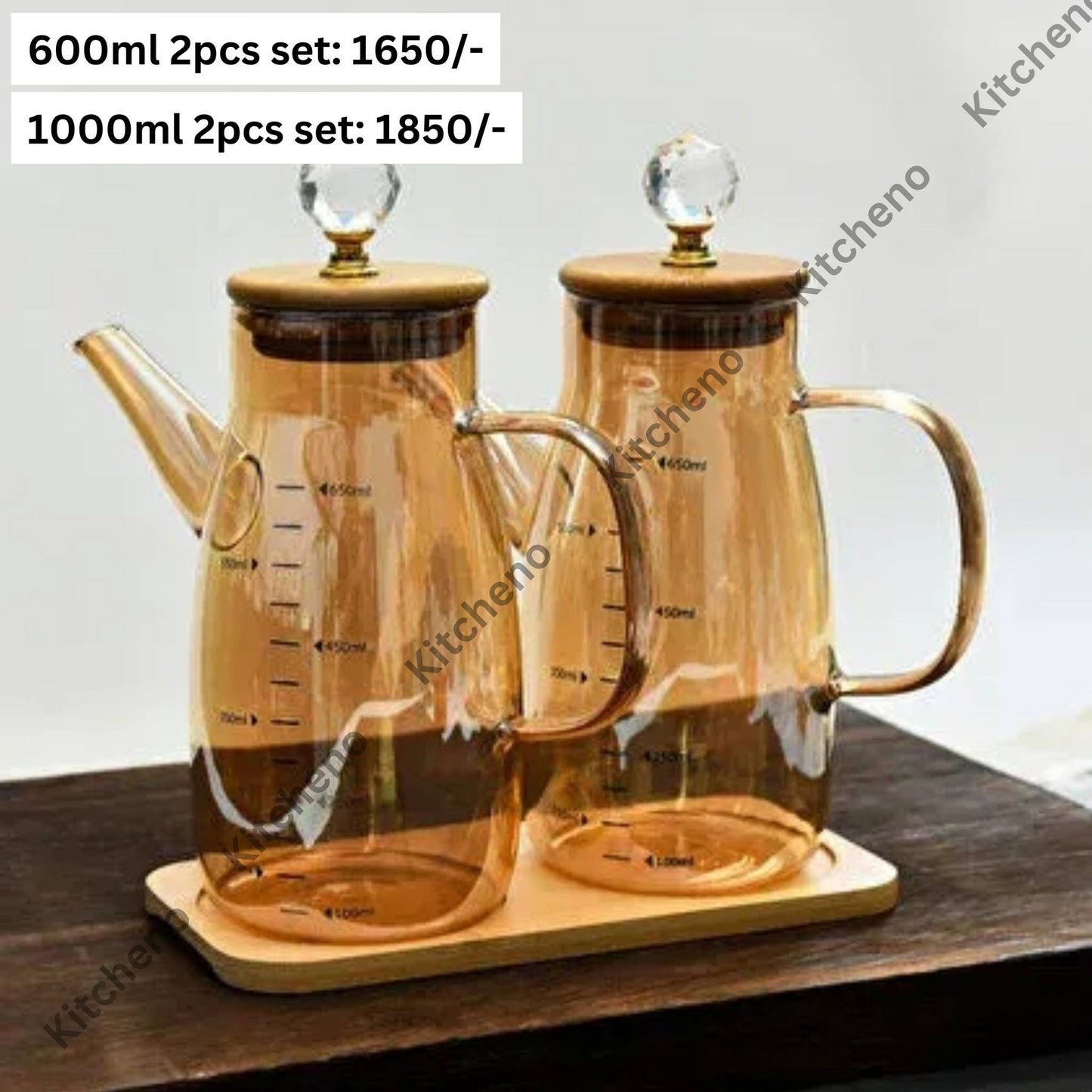 2 Pcs Glass Oil Dispenser Set