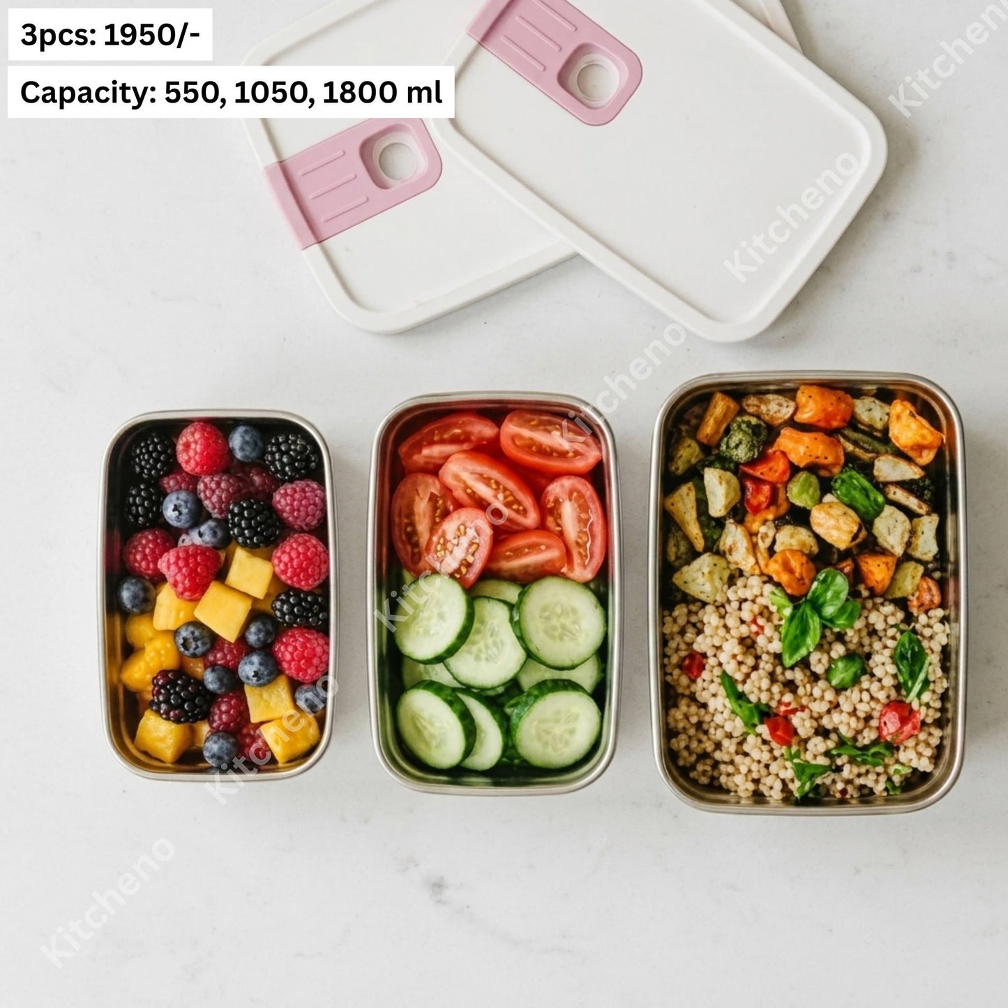 Stackable 3-Piece Stainless Steel Food Storage Container Set