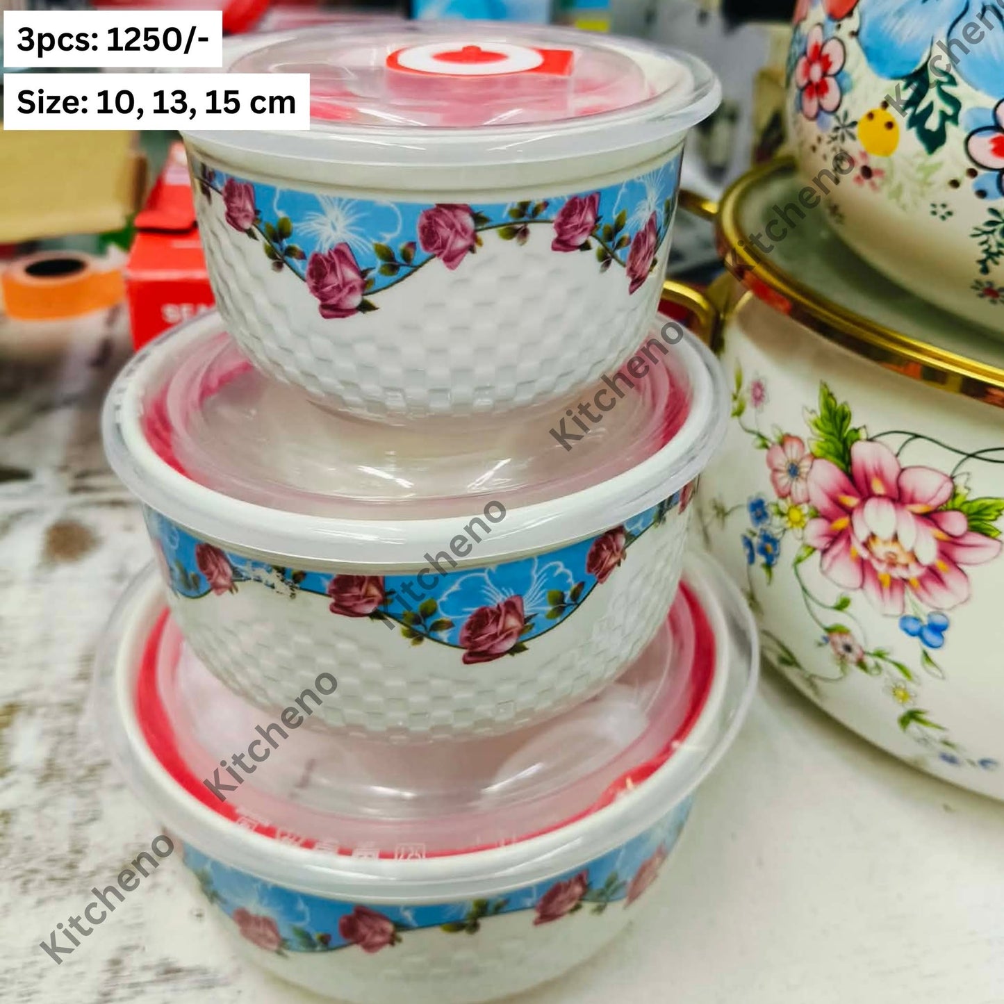 Elegant 3-Piece Ceramic Storage Bowls with Plastic Lids