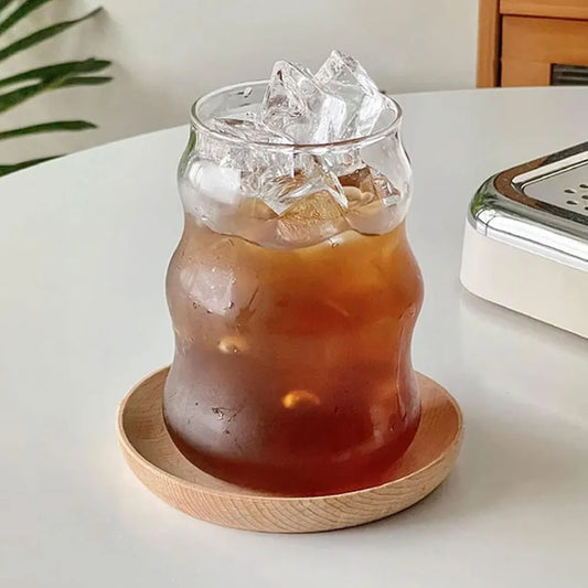 Wavy Glass Cup with Bamboo Lid & Straw