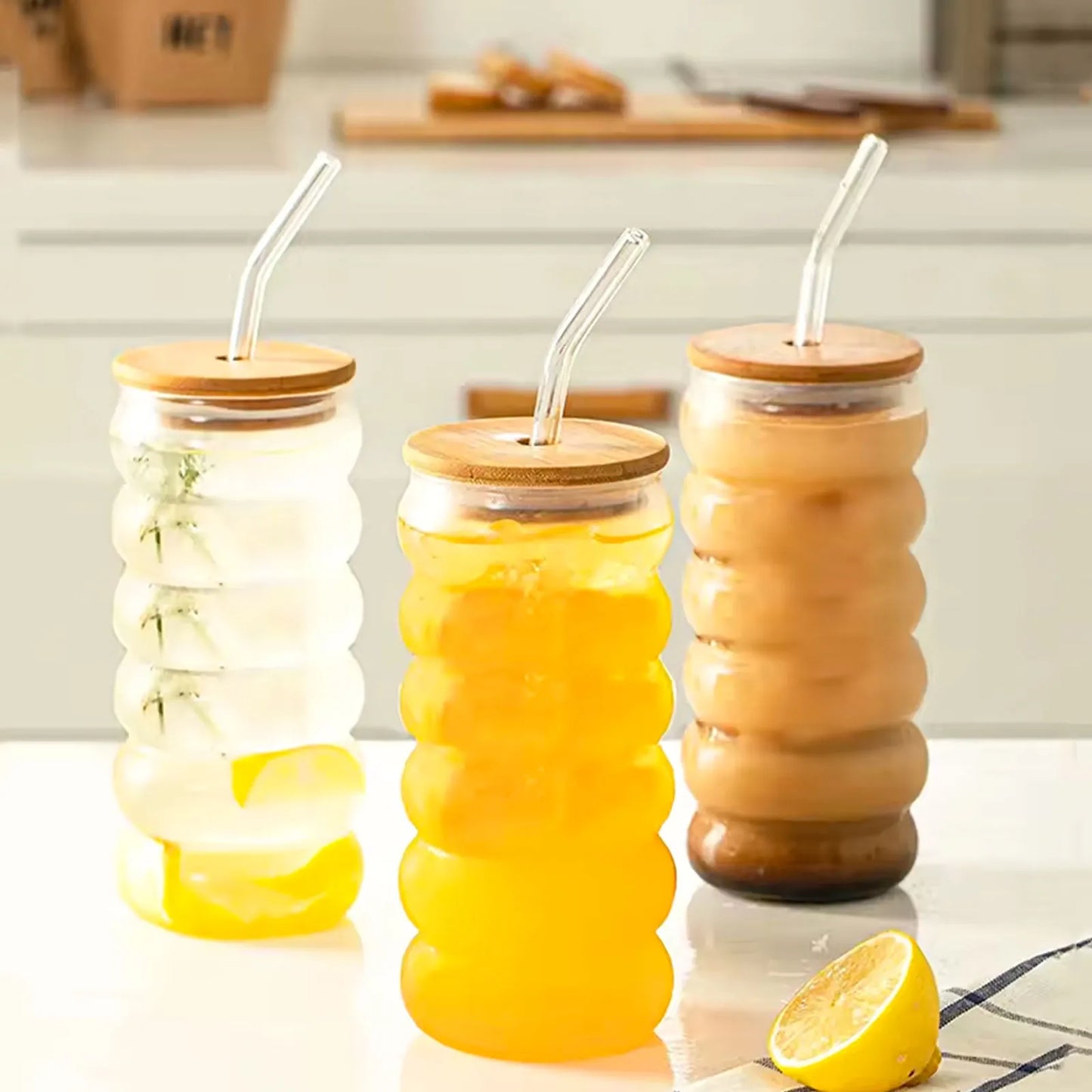 Ripple Glass Drink Pot with Bamboo Lid