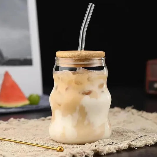 Glass Juice Pot with Wooden Lid & Straw