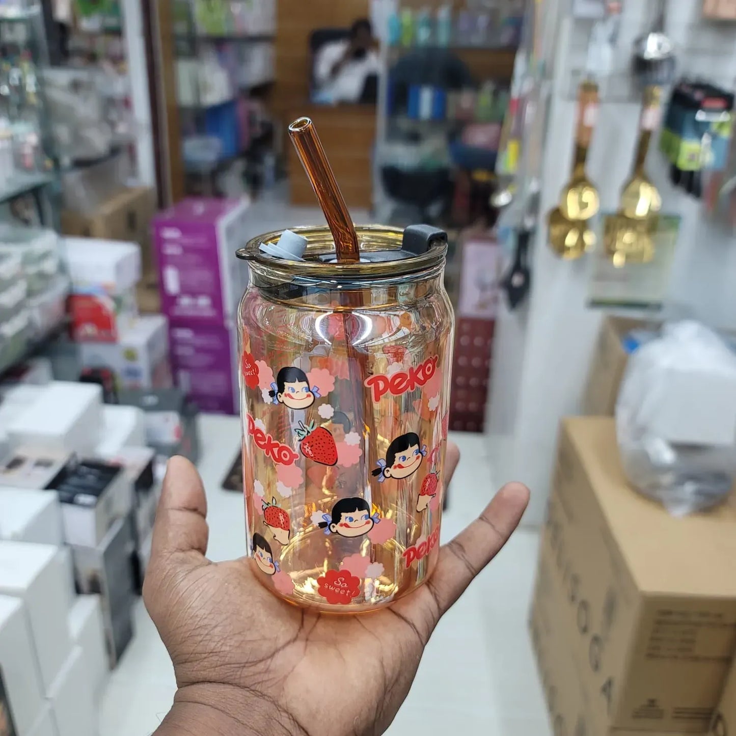 Strawberry (PEKO) Can Shape Glass Juice Pot