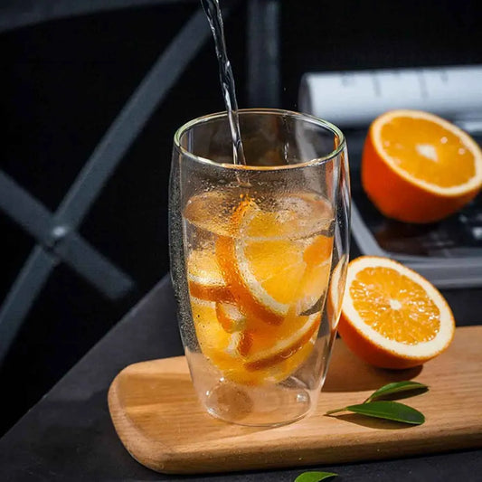 Crystal Clear 400 ml Double Layer Beverage Glass with Straw