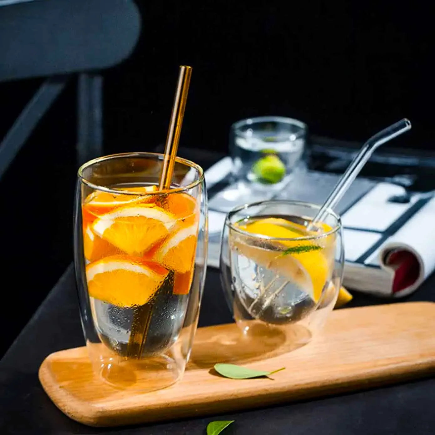 Crystal Clear 400 ml Double Layer Beverage Glass with Straw