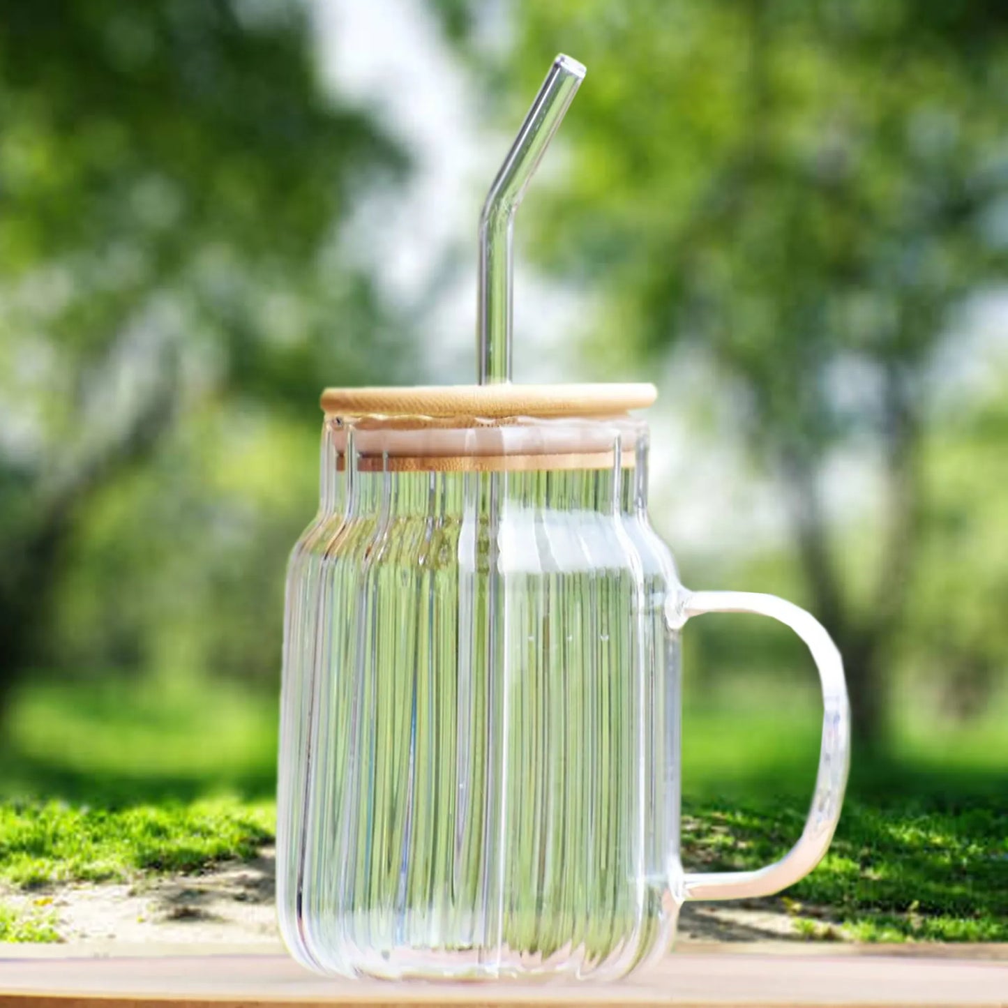 Premium 5 Inch Glass Juice Sipper Mug with Straw