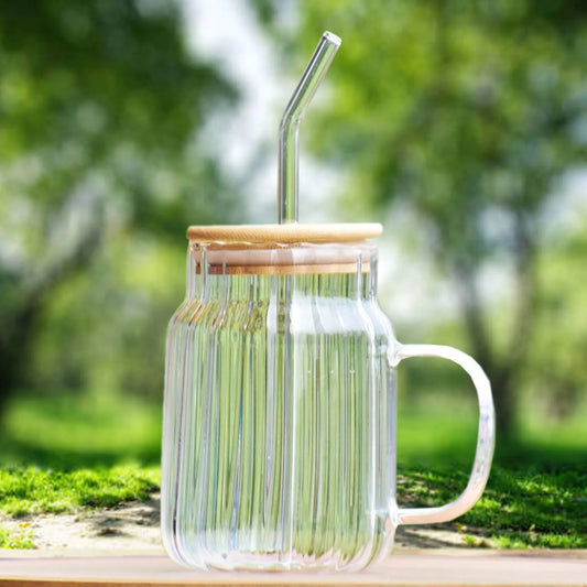 Premium 5 Inch Glass Juice Sipper Mug with Straw