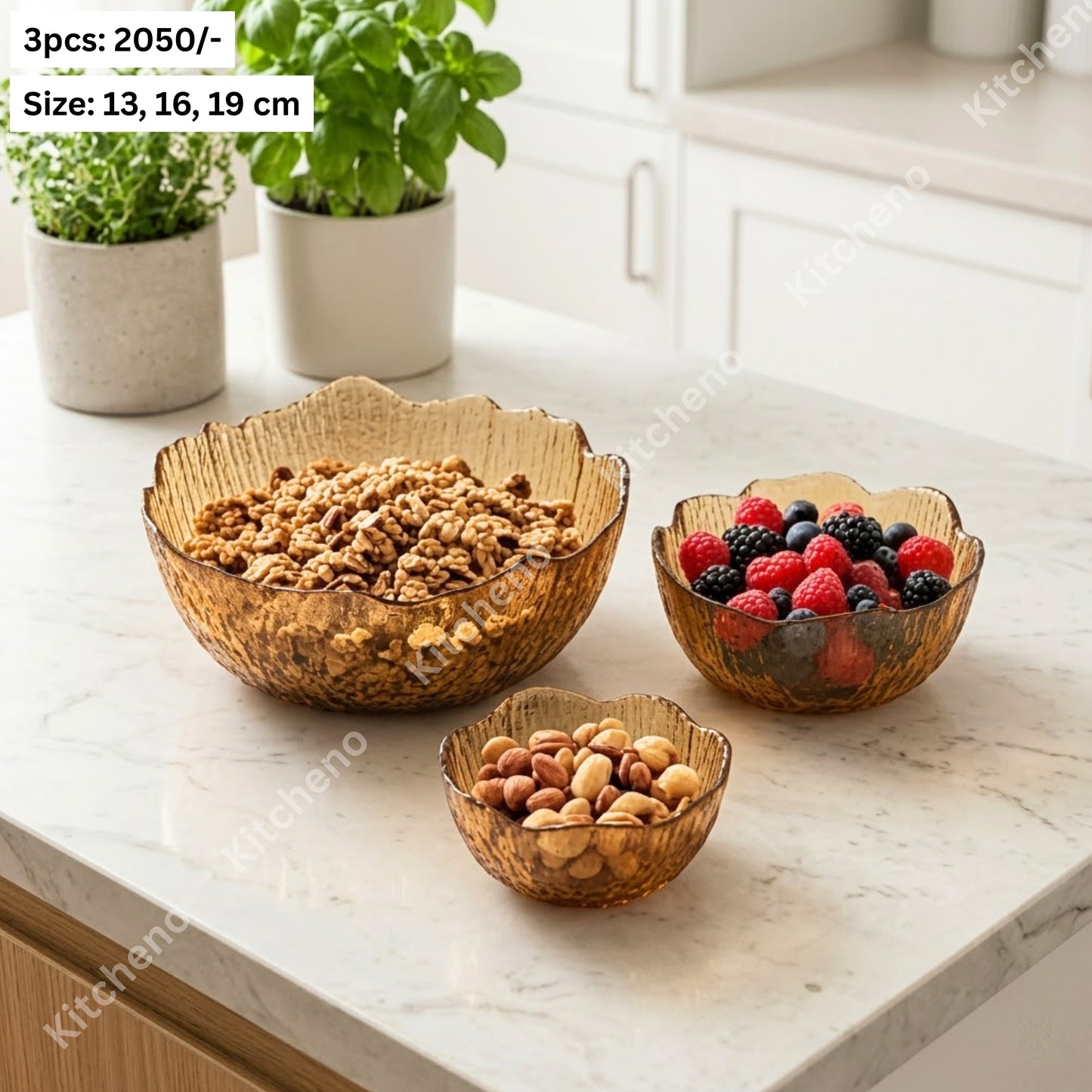 Stylish Amber Patterned Glass Bowl Collection