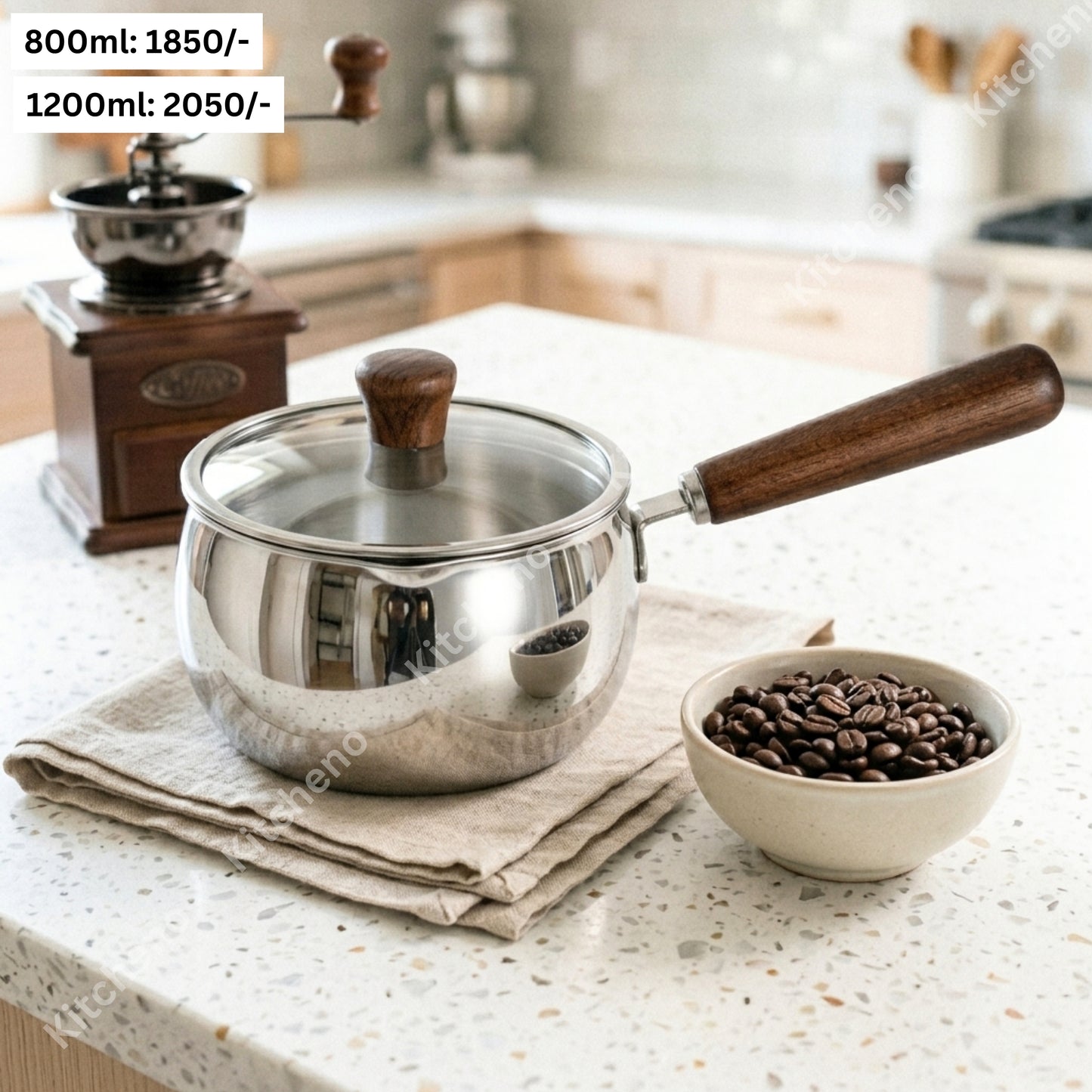 Stainless Steel Saucepan with Lid & Wooden Handle