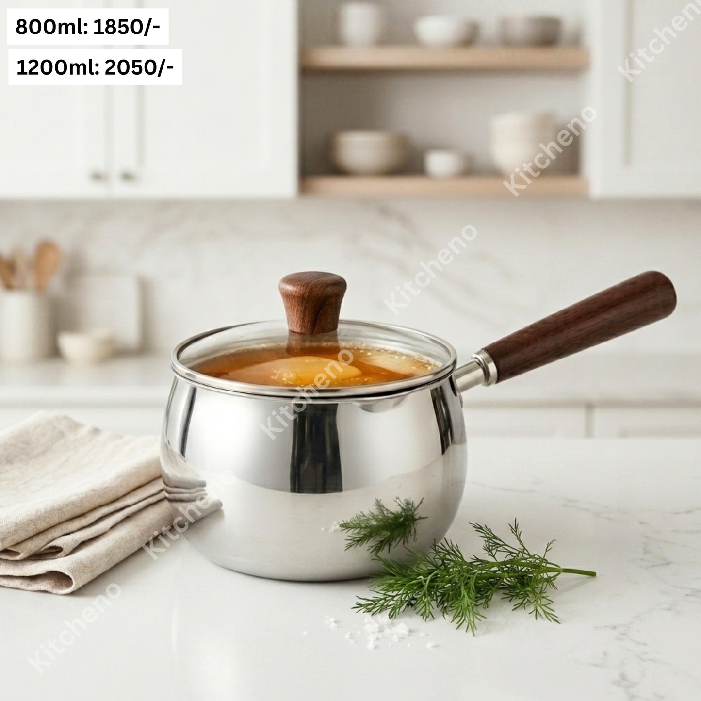 Stainless Steel Saucepan with Lid & Wooden Handle
