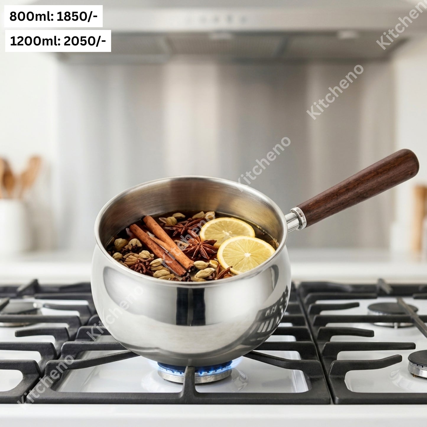 Stainless Steel Saucepan with Lid & Wooden Handle