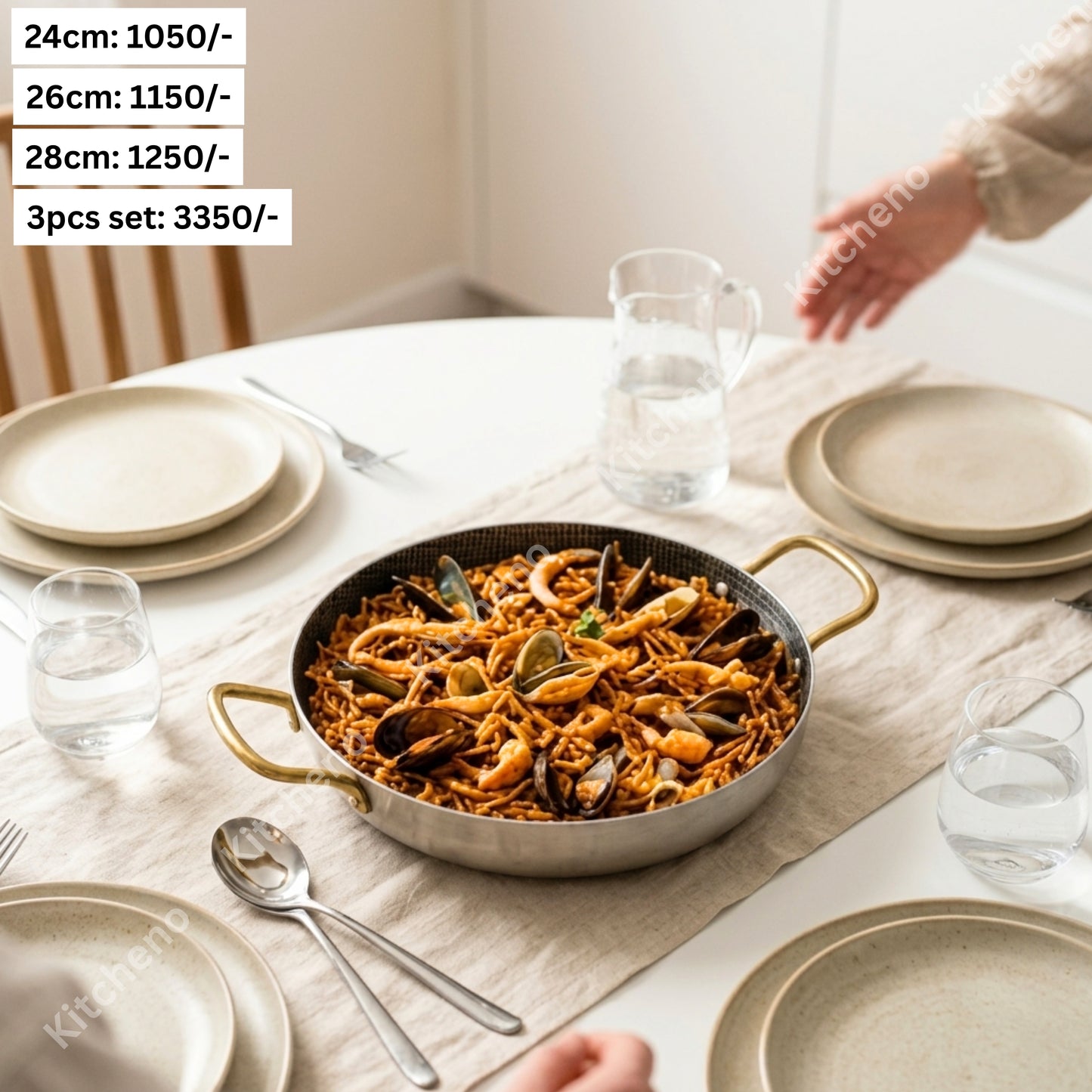 Honeycomb Textured Stainless Steel Pan with Double Gold Finish Handle