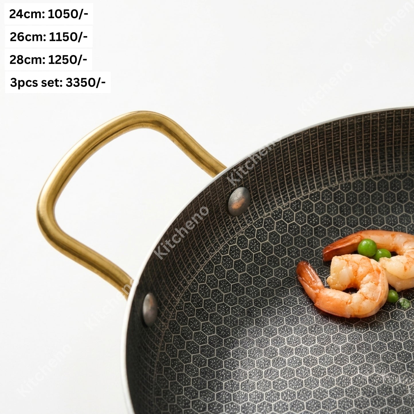 Honeycomb Textured Stainless Steel Pan with Double Gold Finish Handle