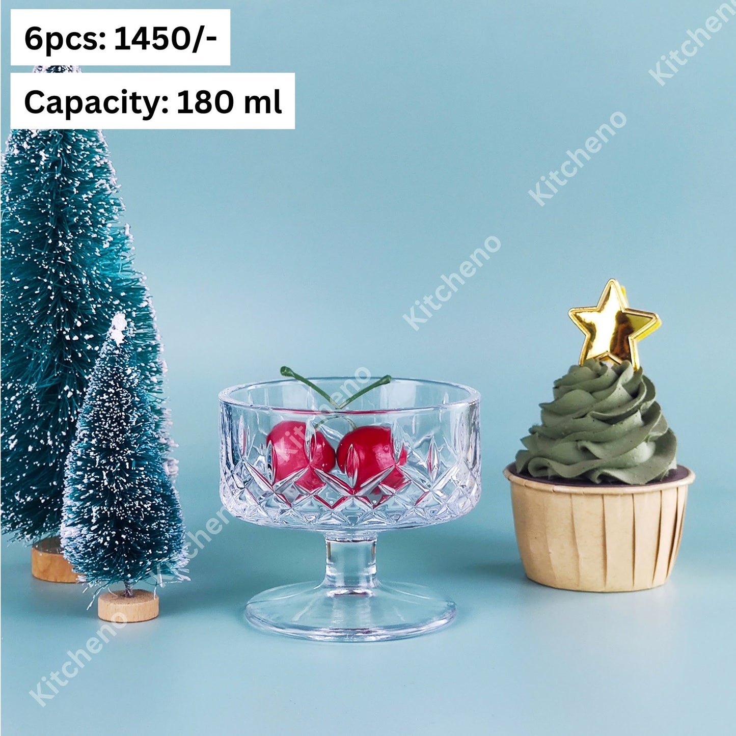 Curved Imported High Quality Clear Transparent Drink & Dessert Serving Short Tower Glass Set