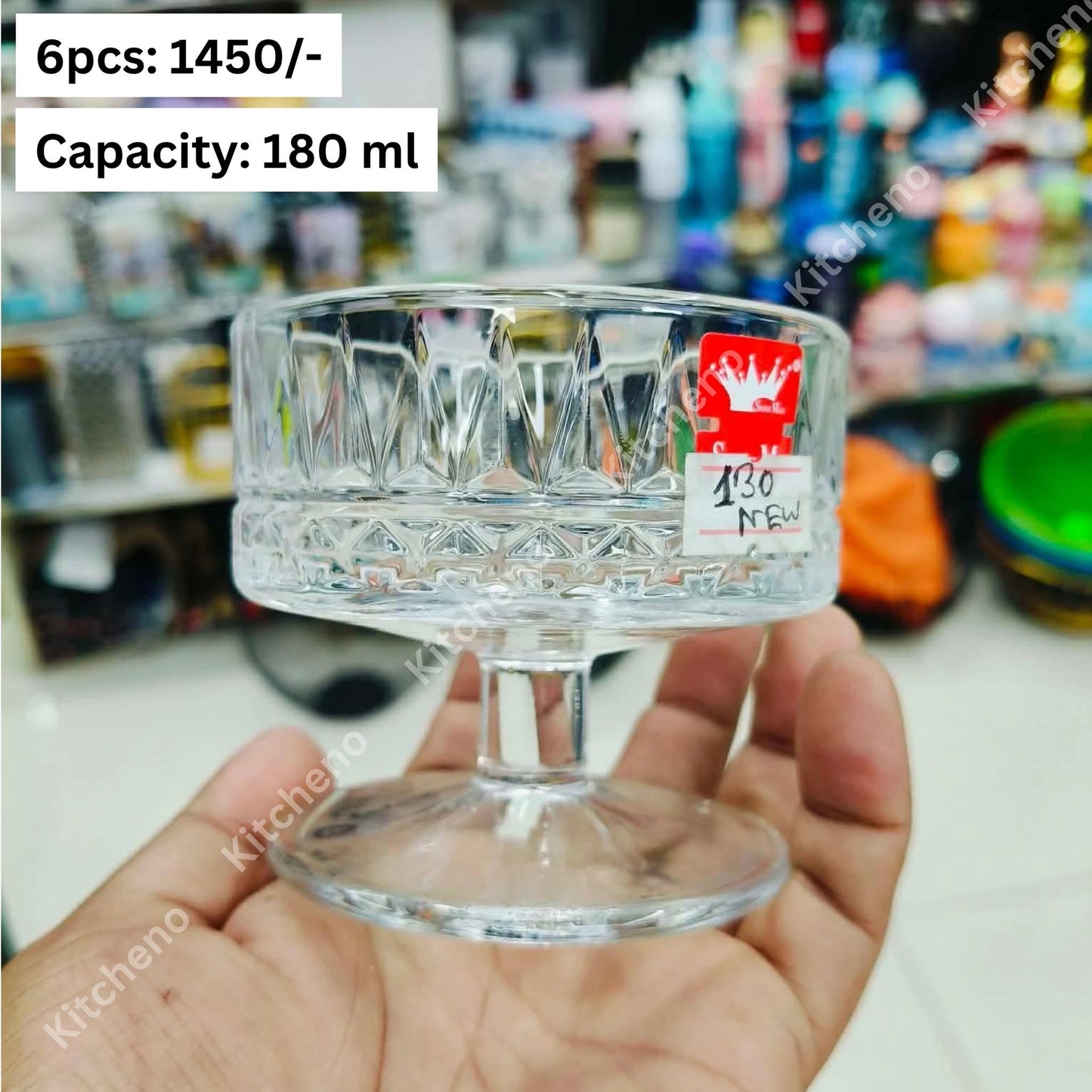 Curved Imported High Quality Clear Transparent Drink & Dessert Serving Short Tower Glass Set