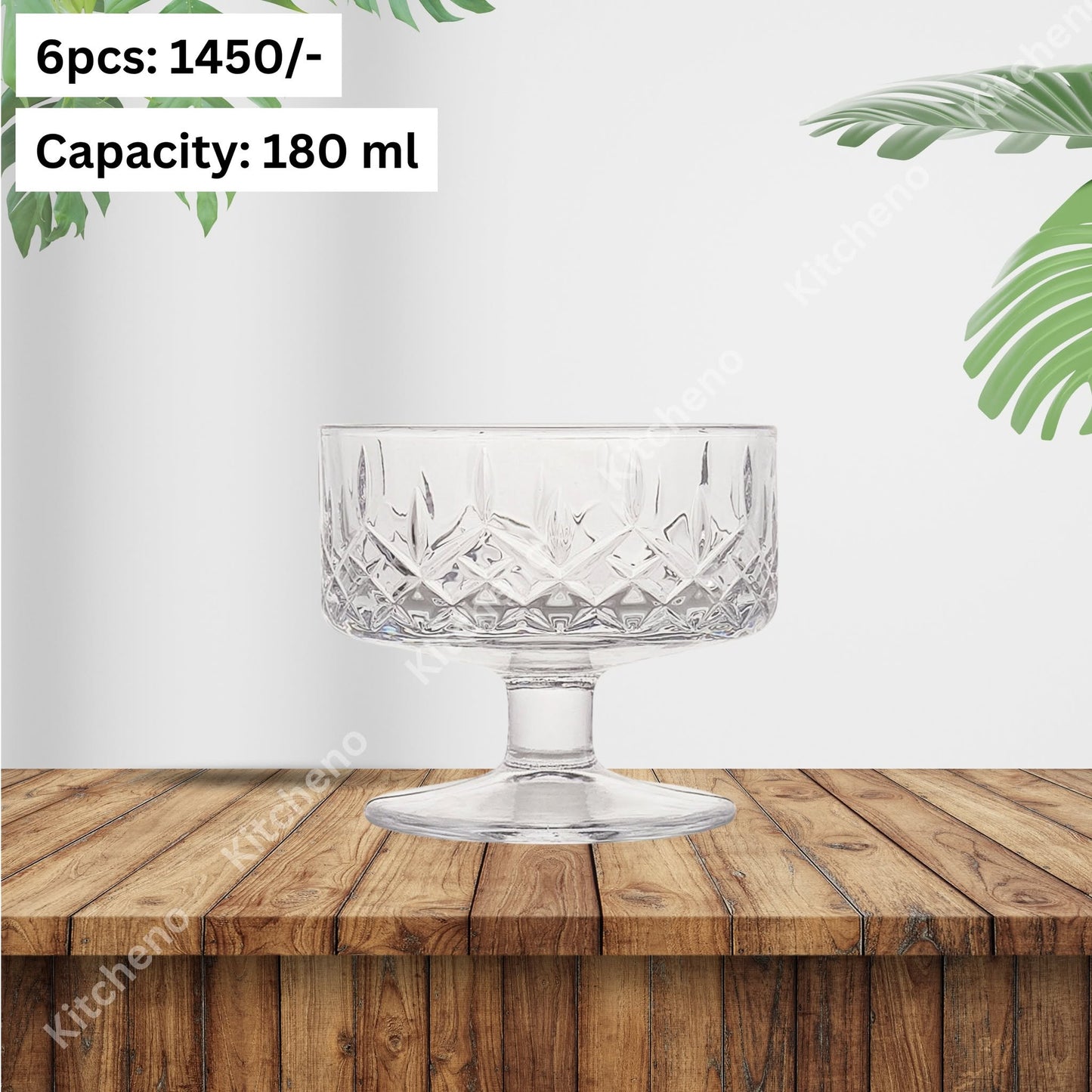 Curved Imported High Quality Clear Transparent Drink & Dessert Serving Short Tower Glass Set