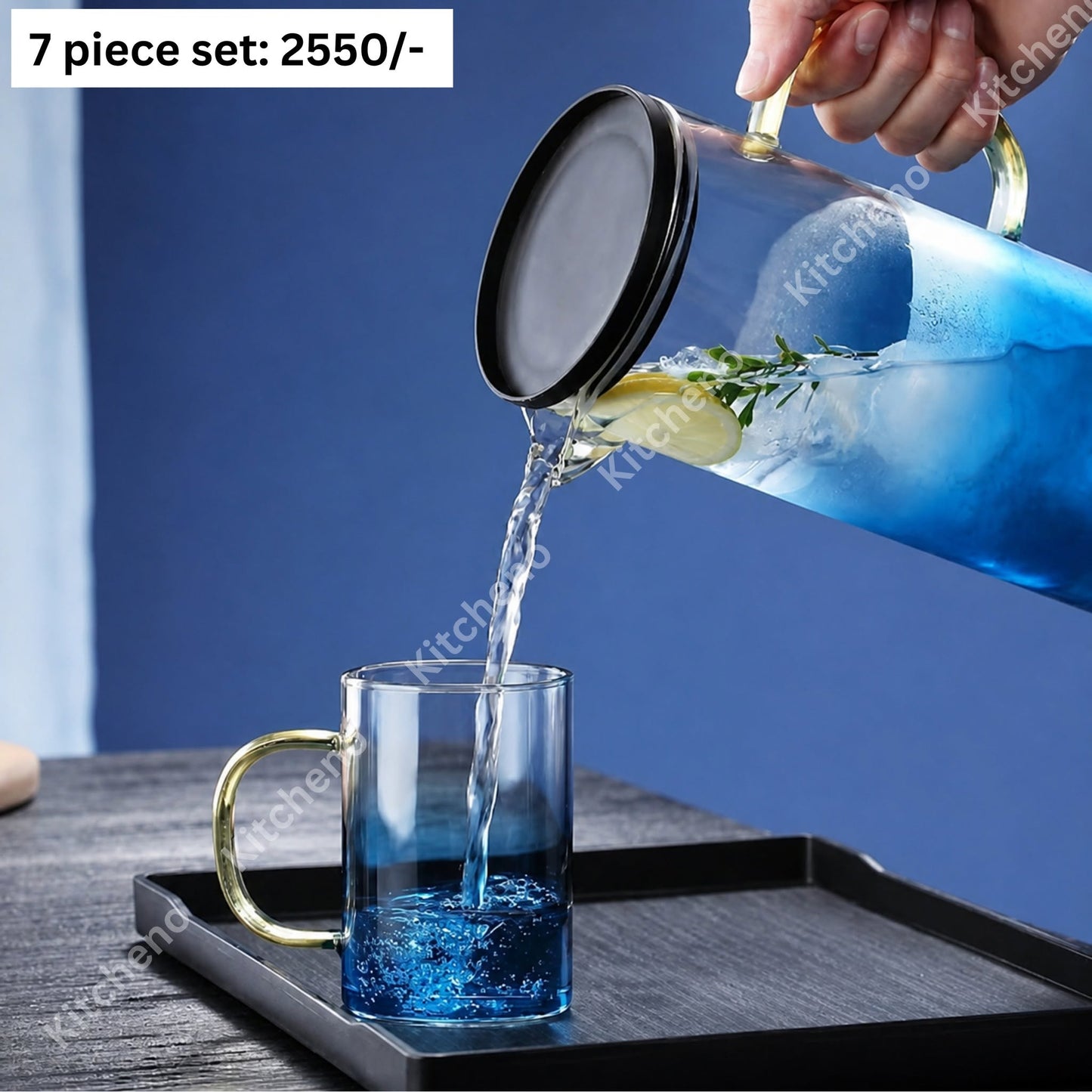 Colourful Borosilicate Heat Resistant Transparent Water Jug Set 7 Pcs