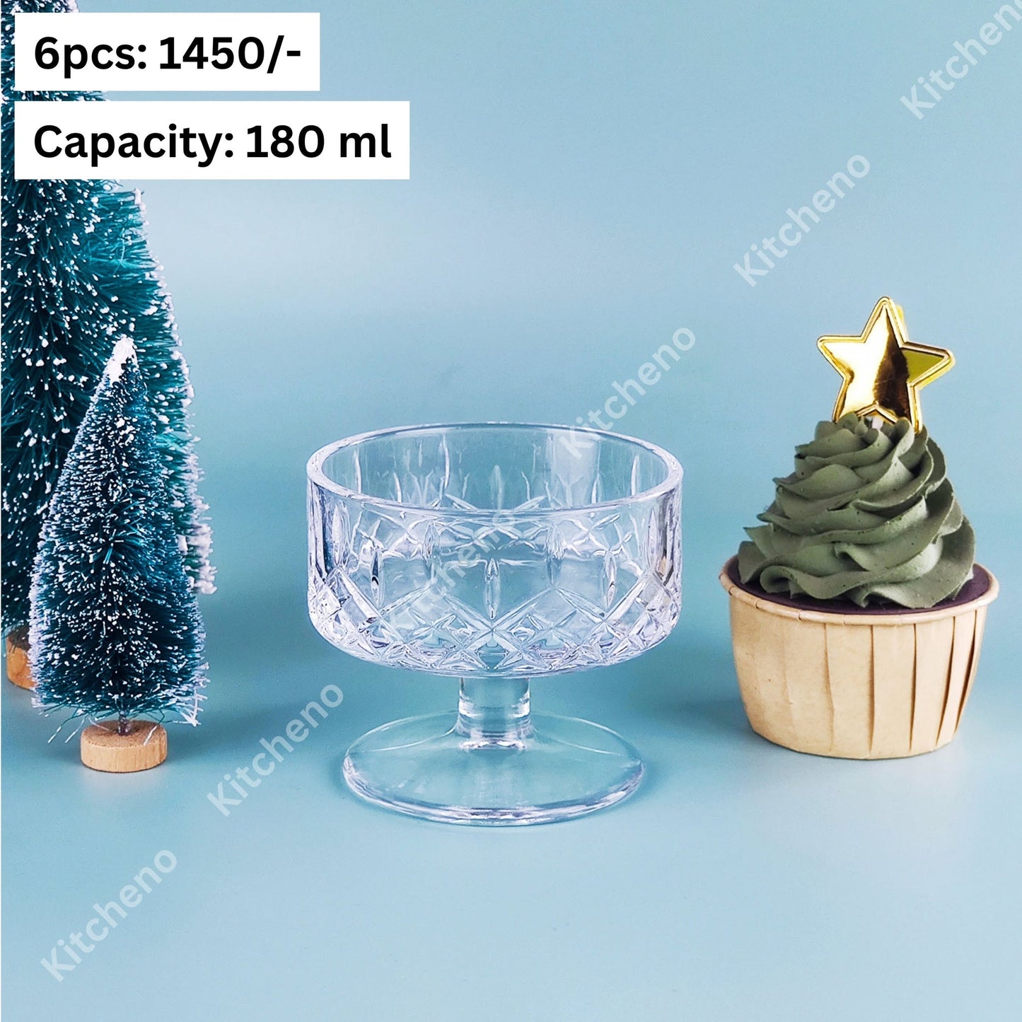 Curved Imported High Quality Clear Transparent Drink & Dessert Serving Short Tower Glass Set
