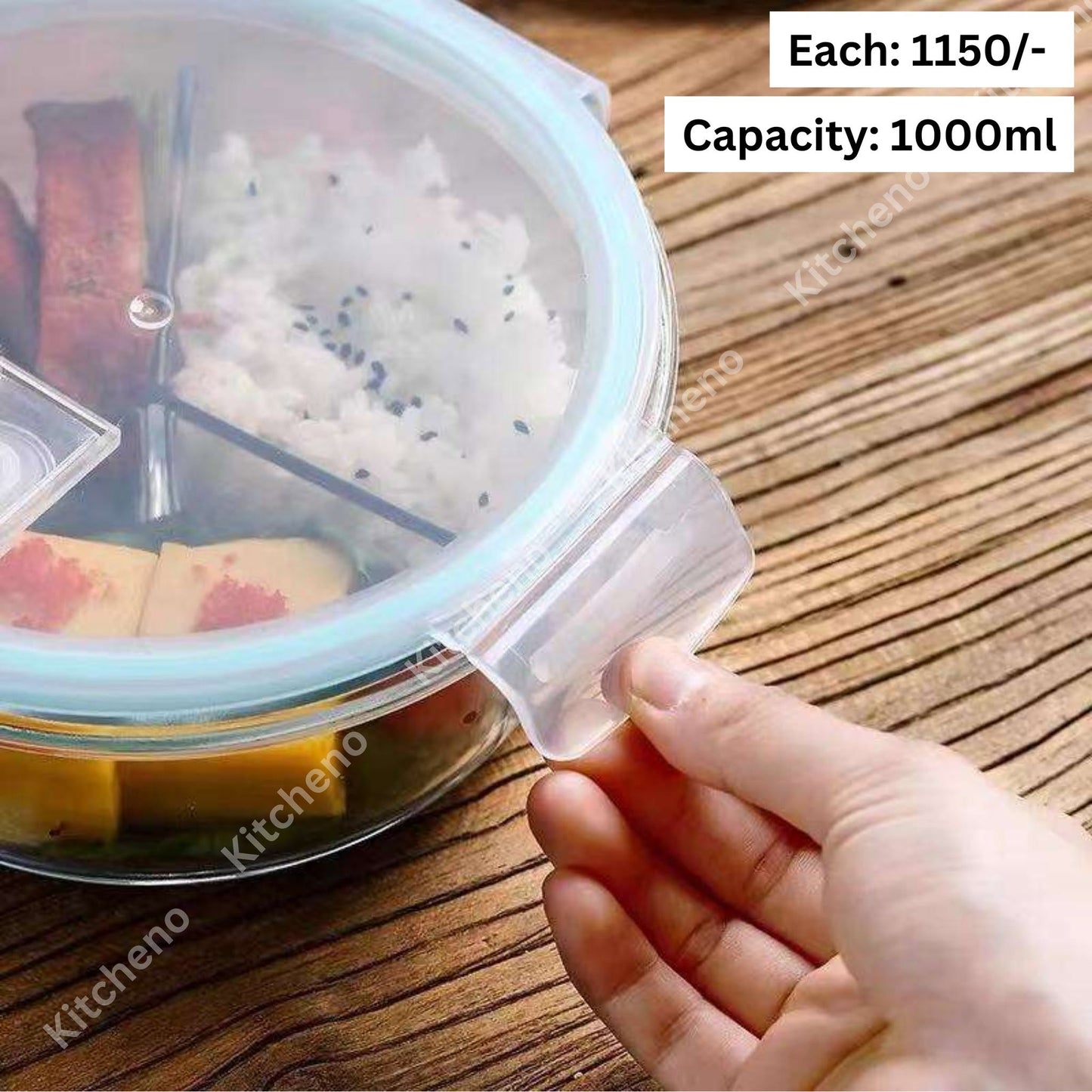 Oven & Heat Proof Borosilicate 3 Chamber Lunch Tiffin Box with Plastic Lid