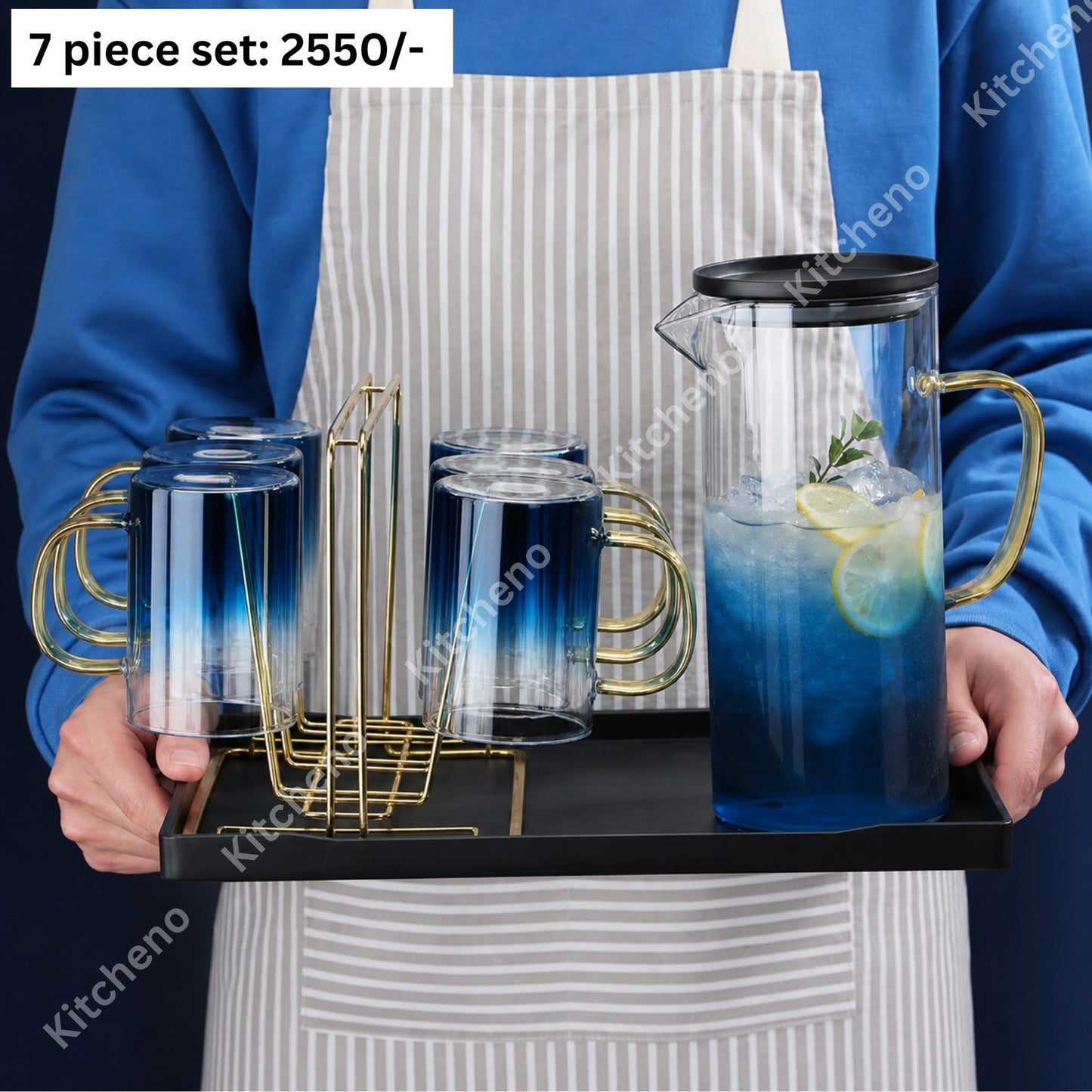 Colourful Borosilicate Heat Resistant Transparent Water Jug Set 7 Pcs