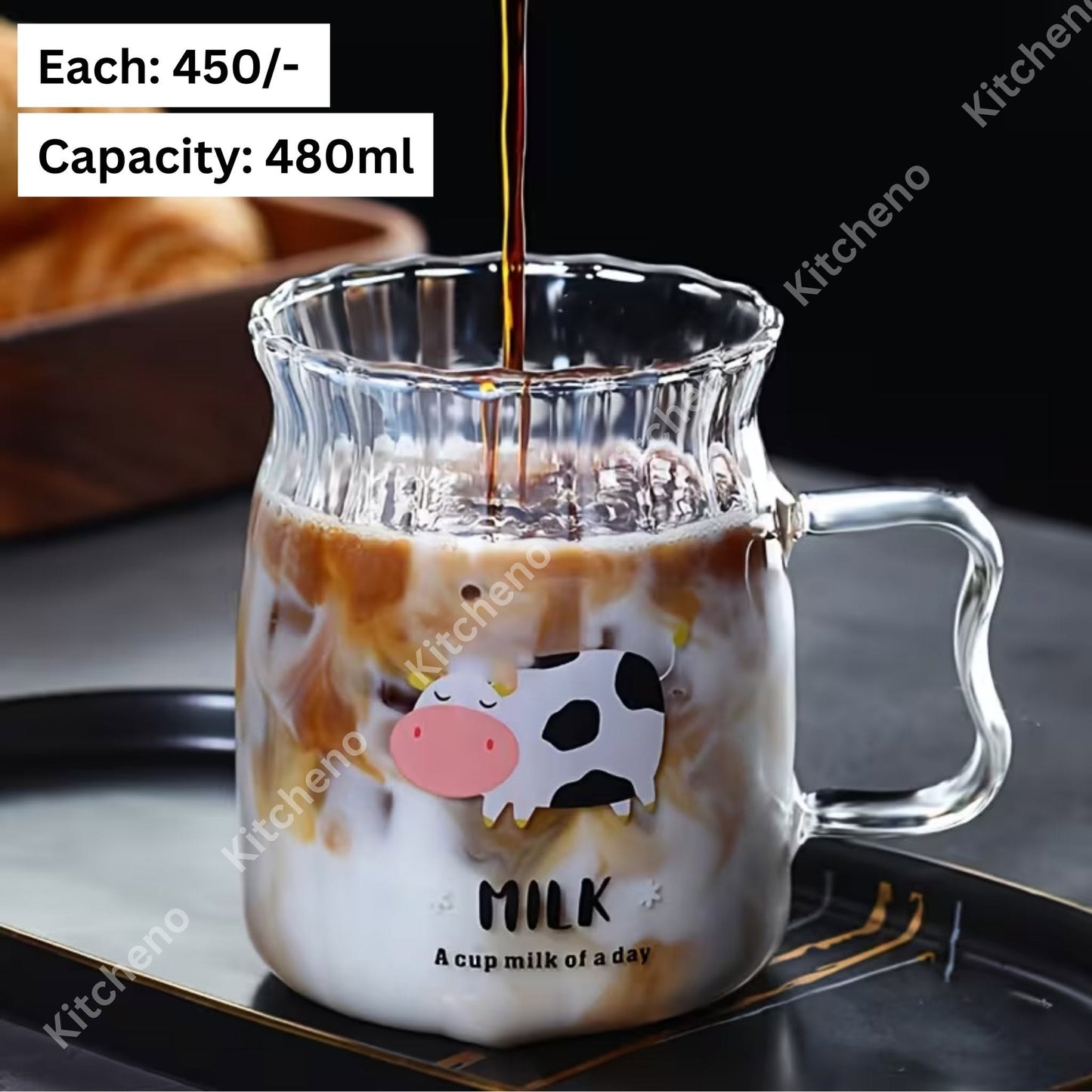Cow Print Striped Borosilicate Heat Resistant Pitcher Mug