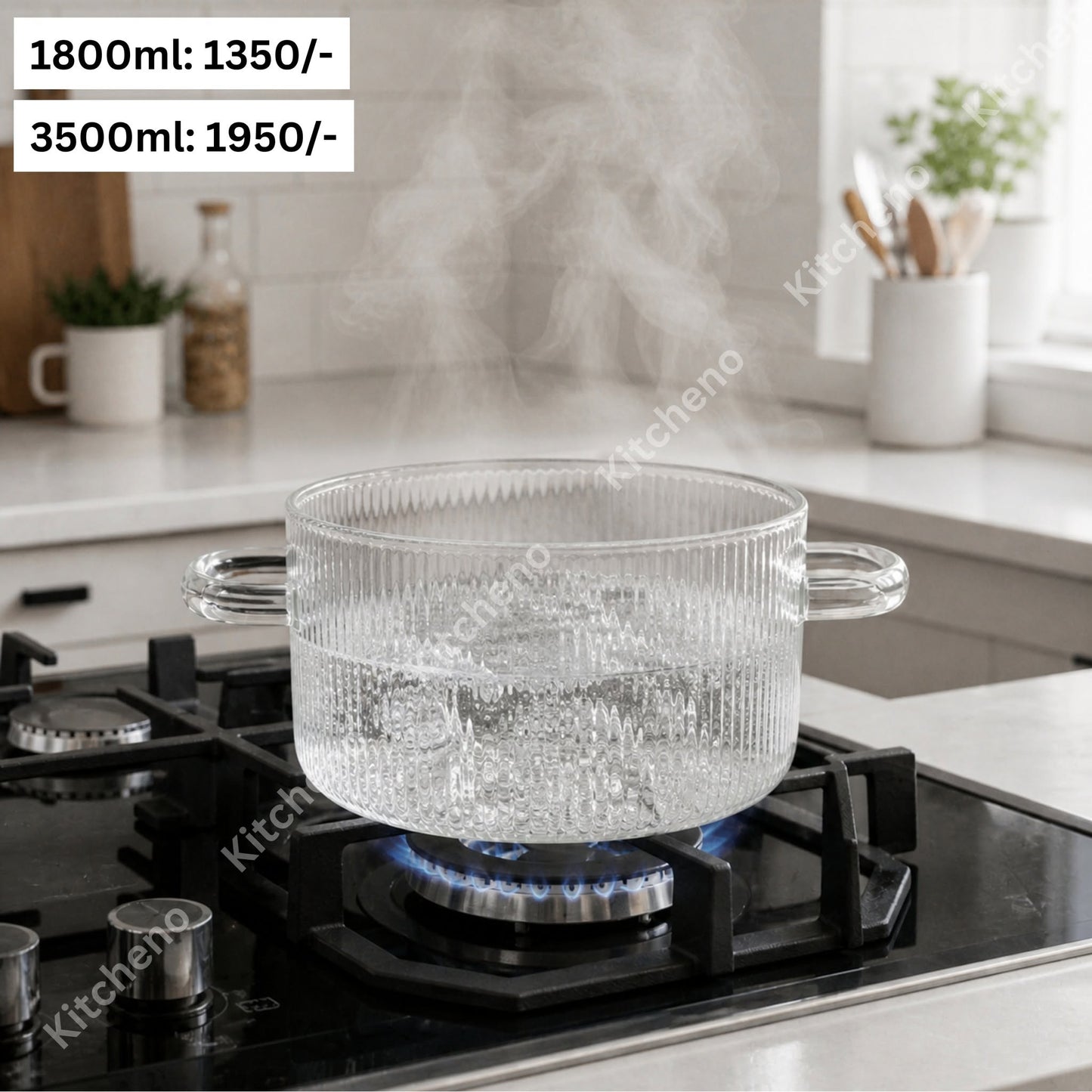 Borosilicate Heat & Fire Proof Glass Casserole Pot – Striped Design
