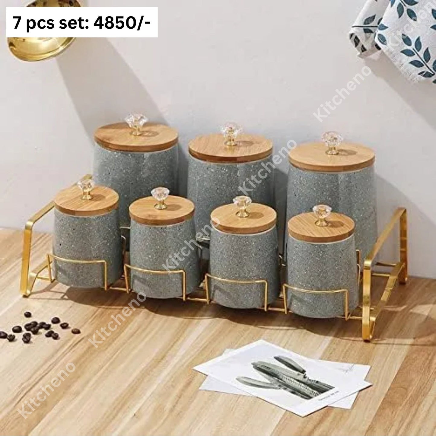Premium Quality Ceramic 7 Pcs Tea Coffee Sugar Spice Jar Set with