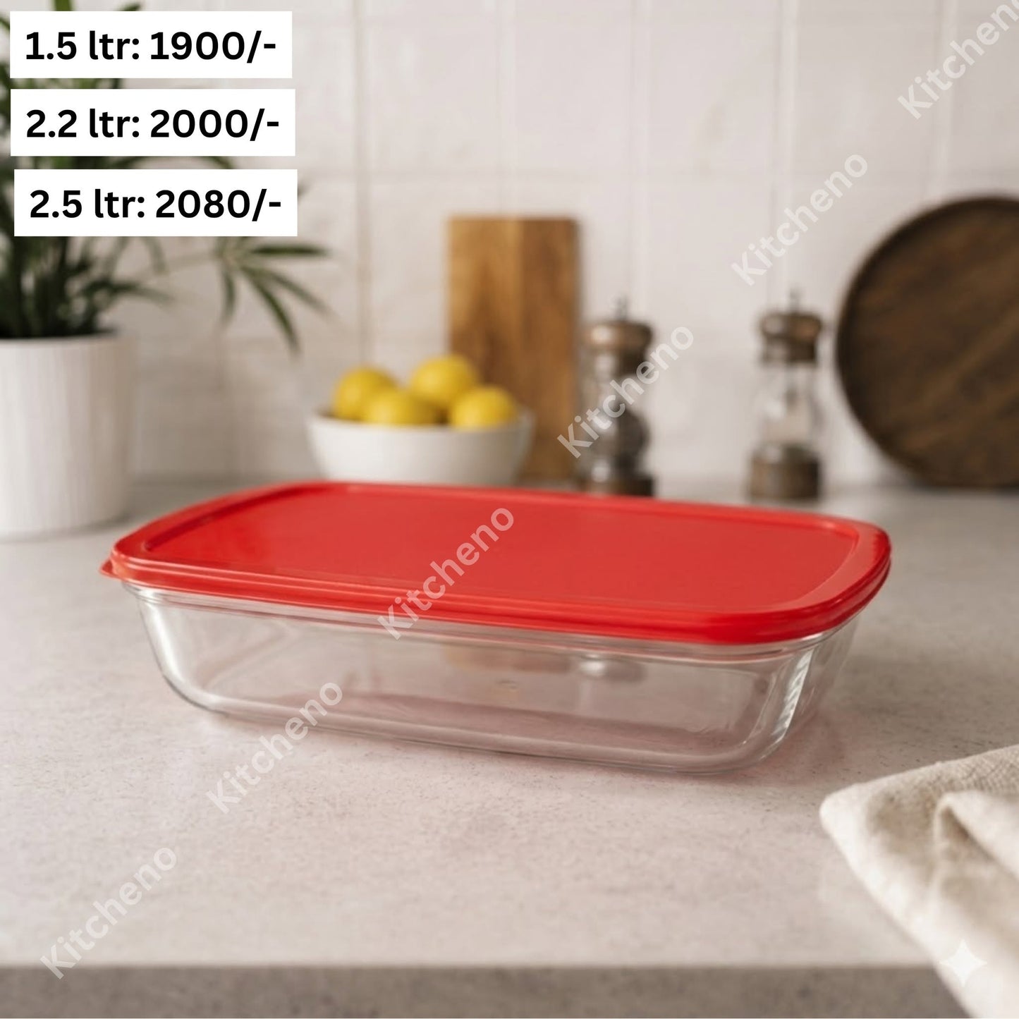 Borosilicate Glass Rectangular Dish with Plastic Lid