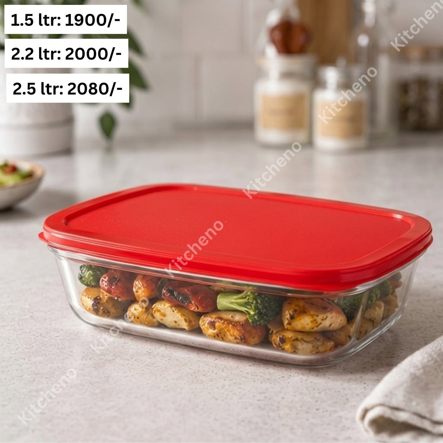 Borosilicate Glass Rectangular Dish with Plastic Lid