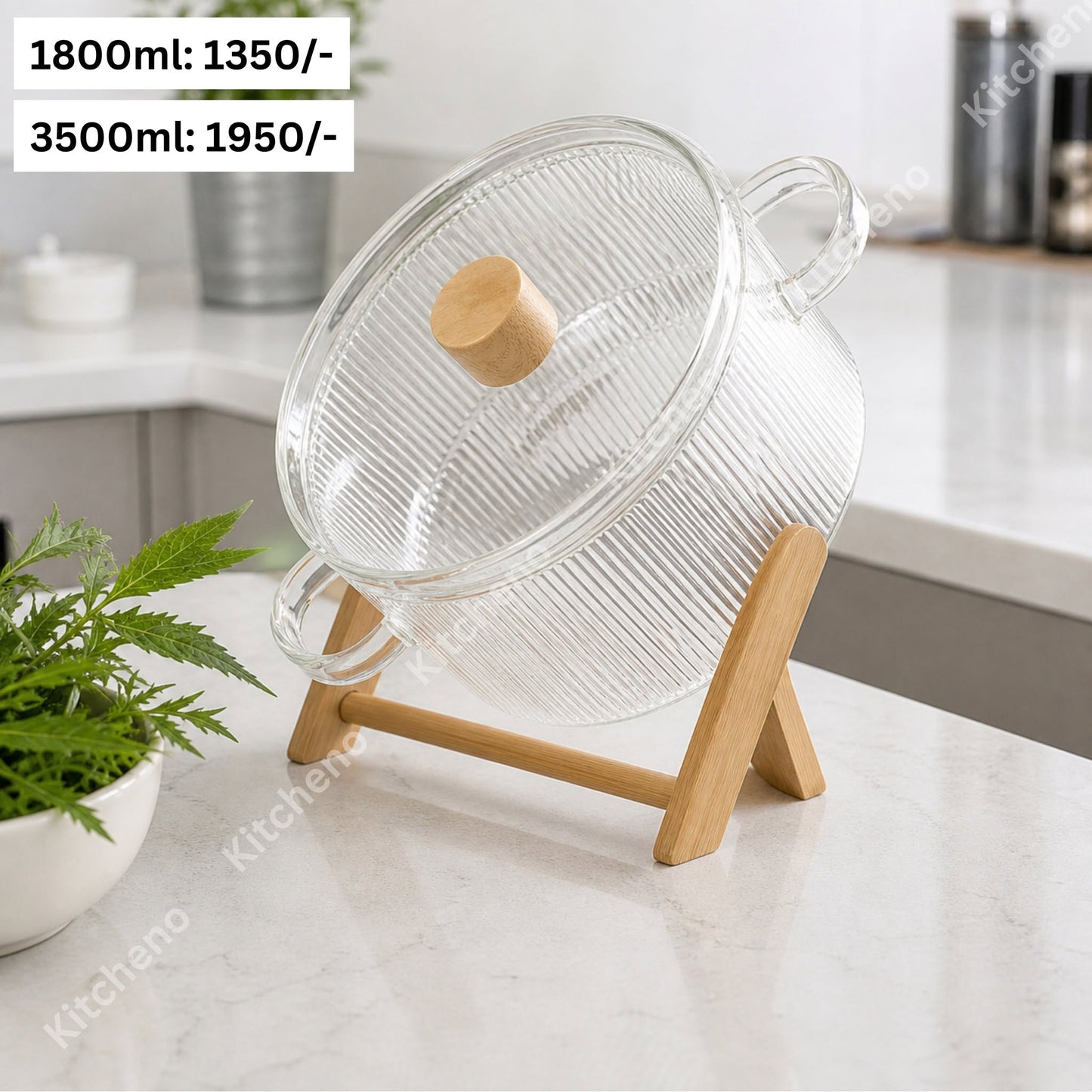 Borosilicate Heat & Fire Proof Glass Casserole Pot – Striped Design
