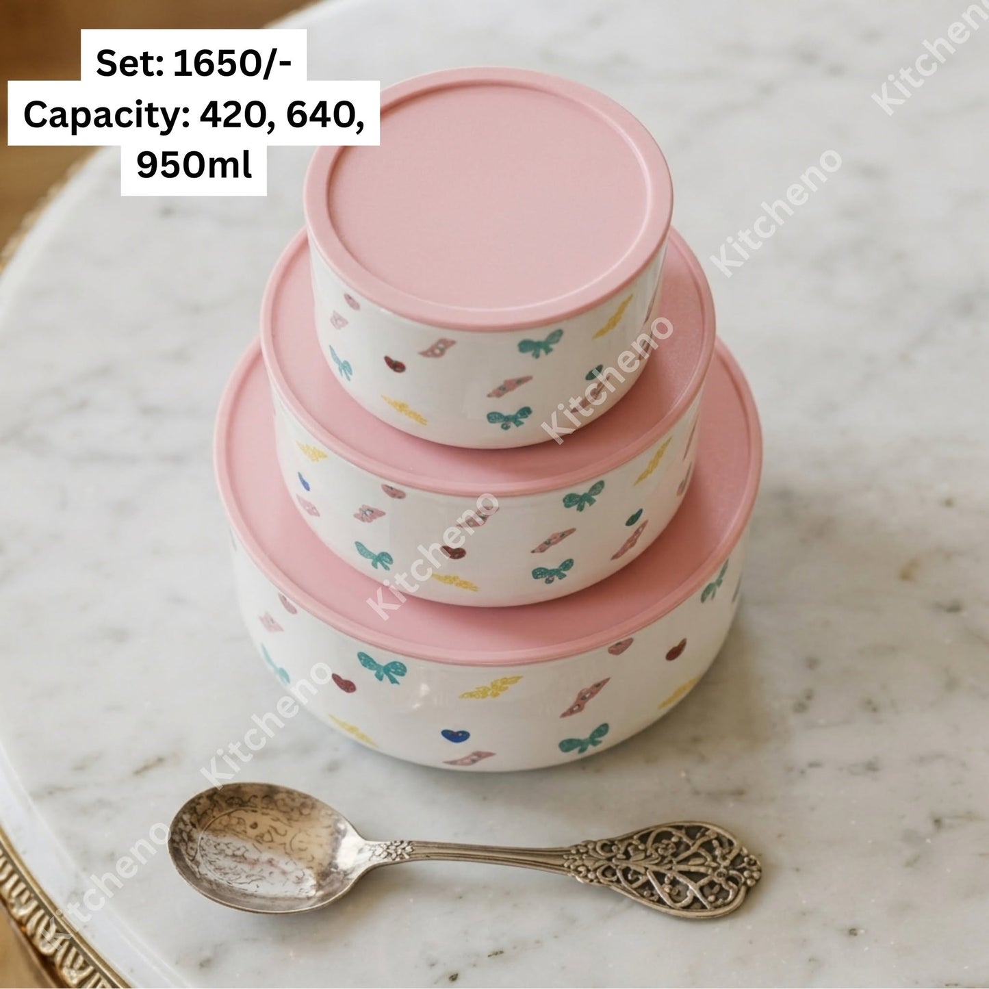 Imported High Quality Ceramic 3 Pcs Deep Bowl Set with Plastic Lid