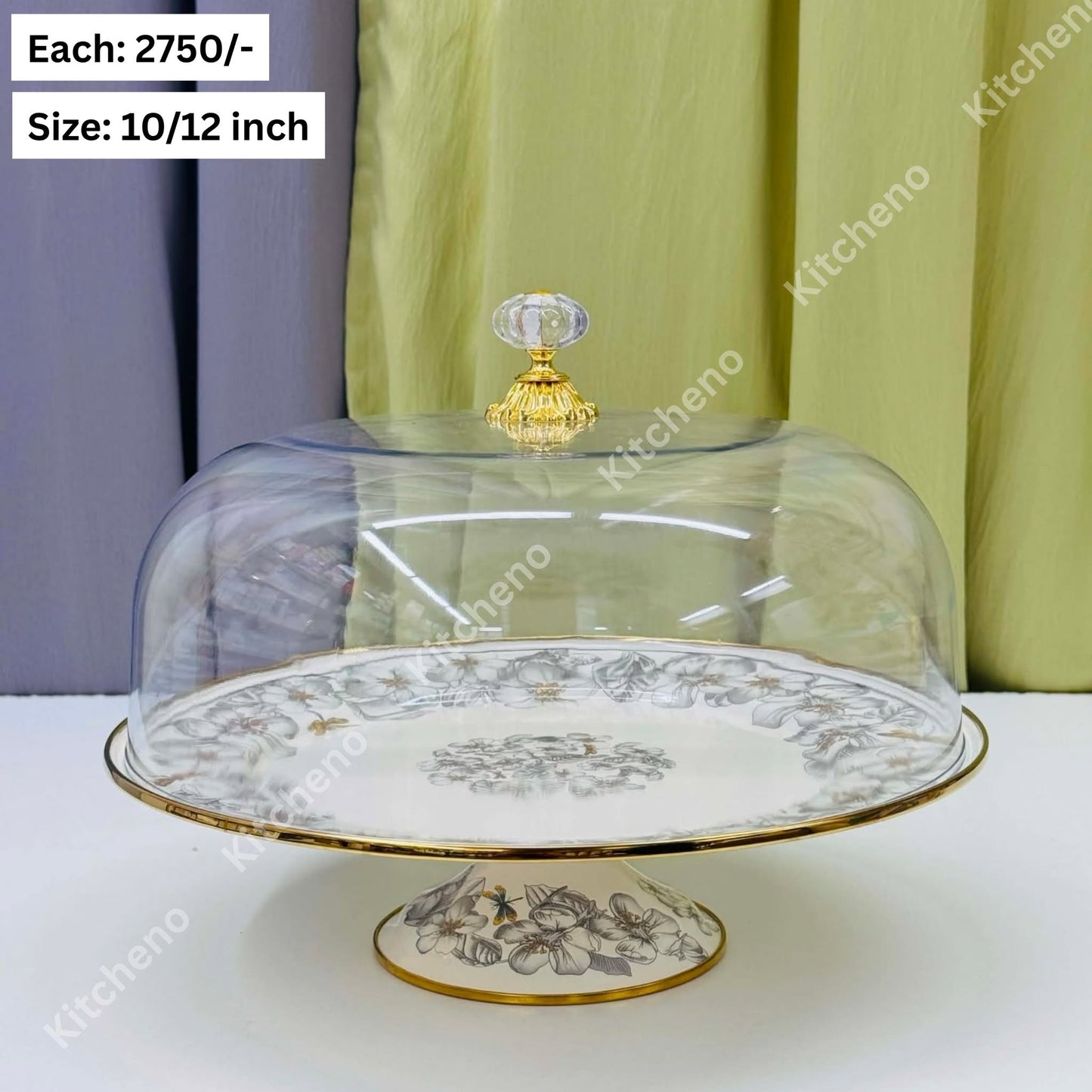 Enamel Cake Stand with Dome Shaped Acrylic Cover