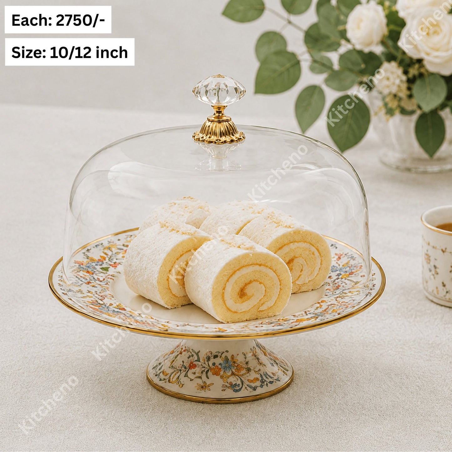 Enamel Cake Stand with Dome Shaped Acrylic Cover