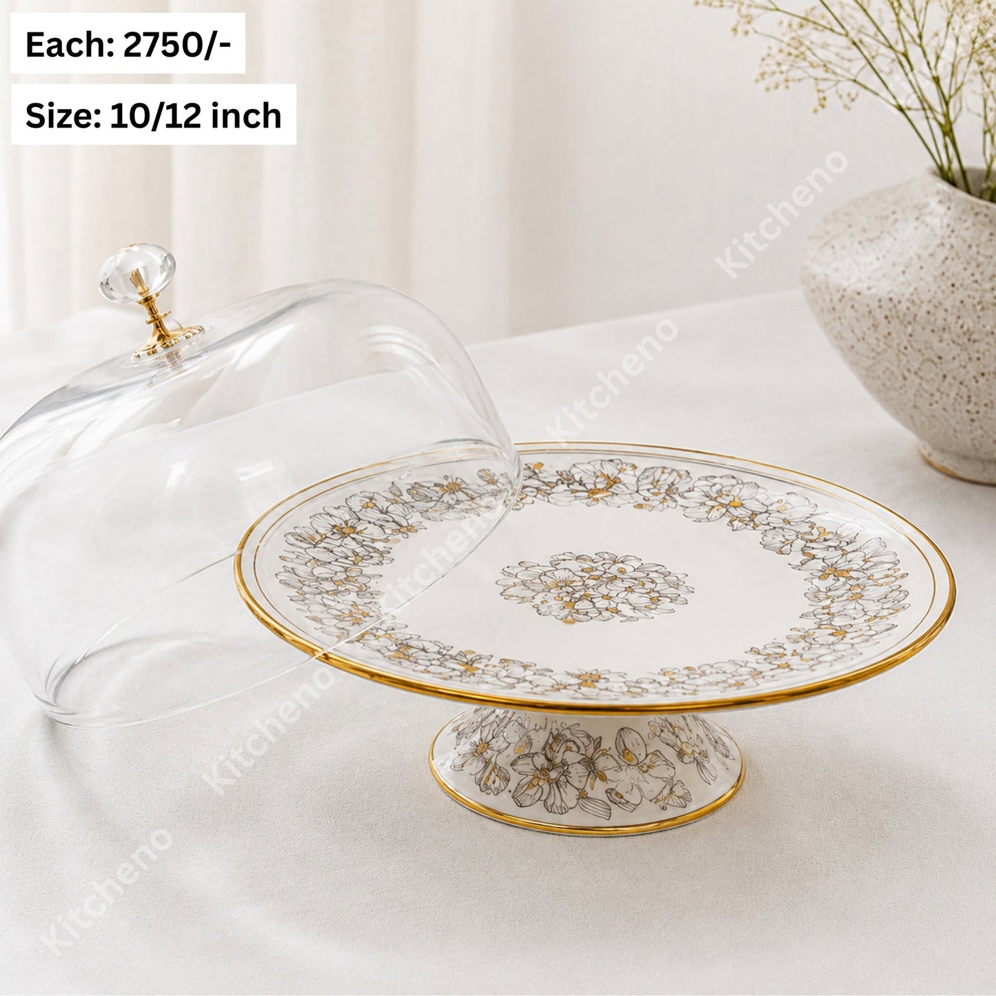 Enamel Cake Stand with Dome Shaped Acrylic Cover