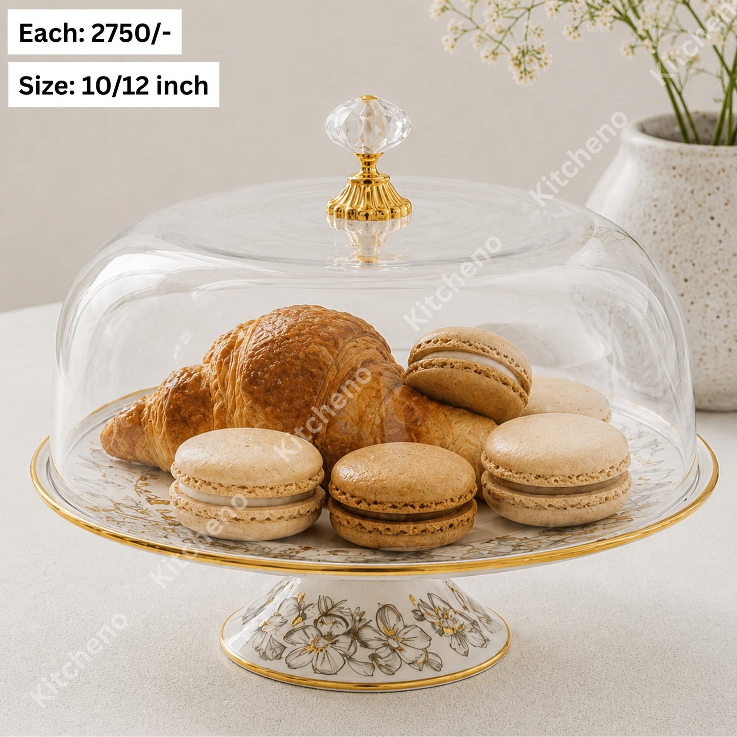 Enamel Cake Stand with Dome Shaped Acrylic Cover