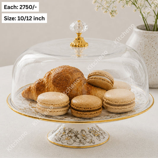 Enamel Cake Stand with Dome Shaped Acrylic Cover