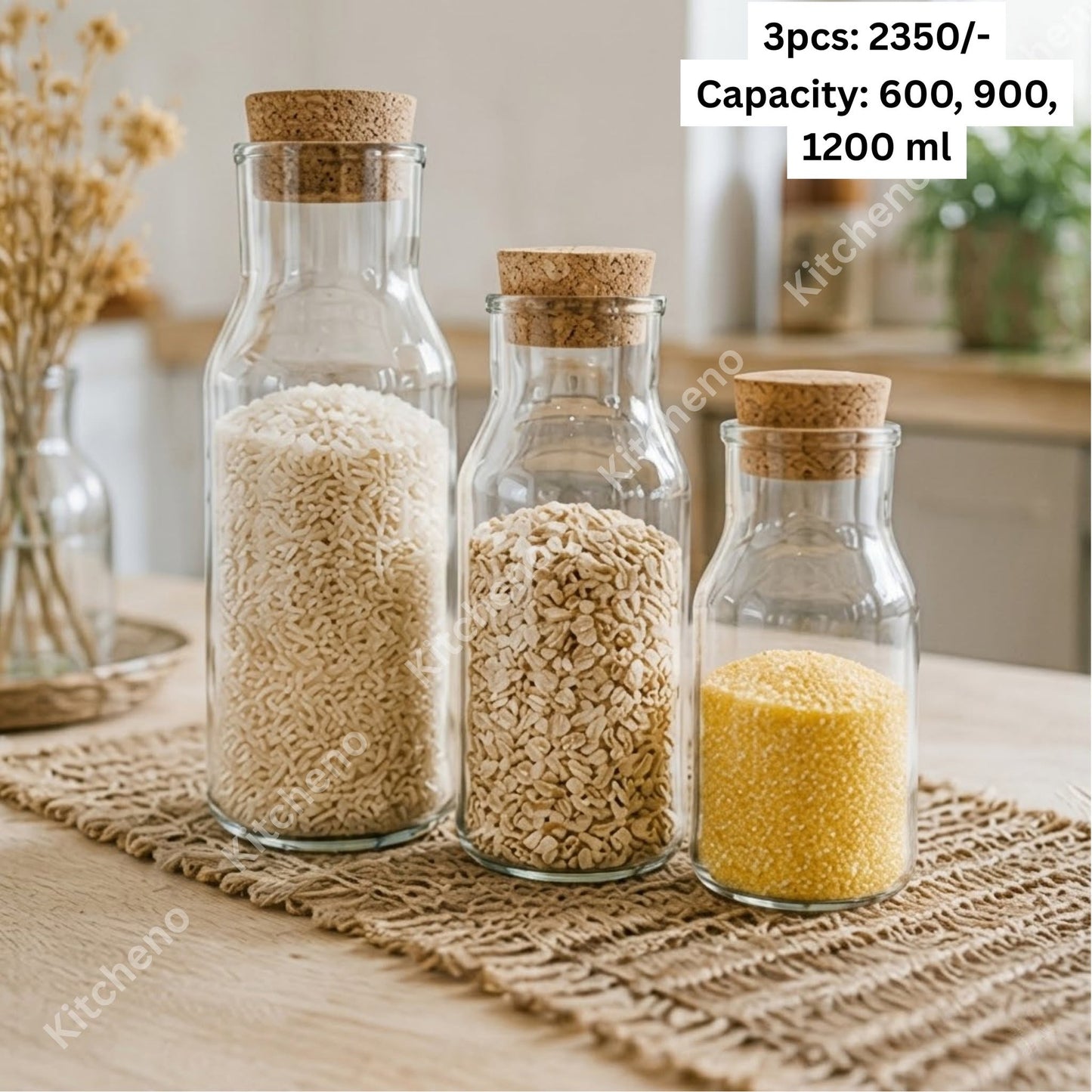 Imported Borosilicate Heat Resistant 3 Pcs Jar Set