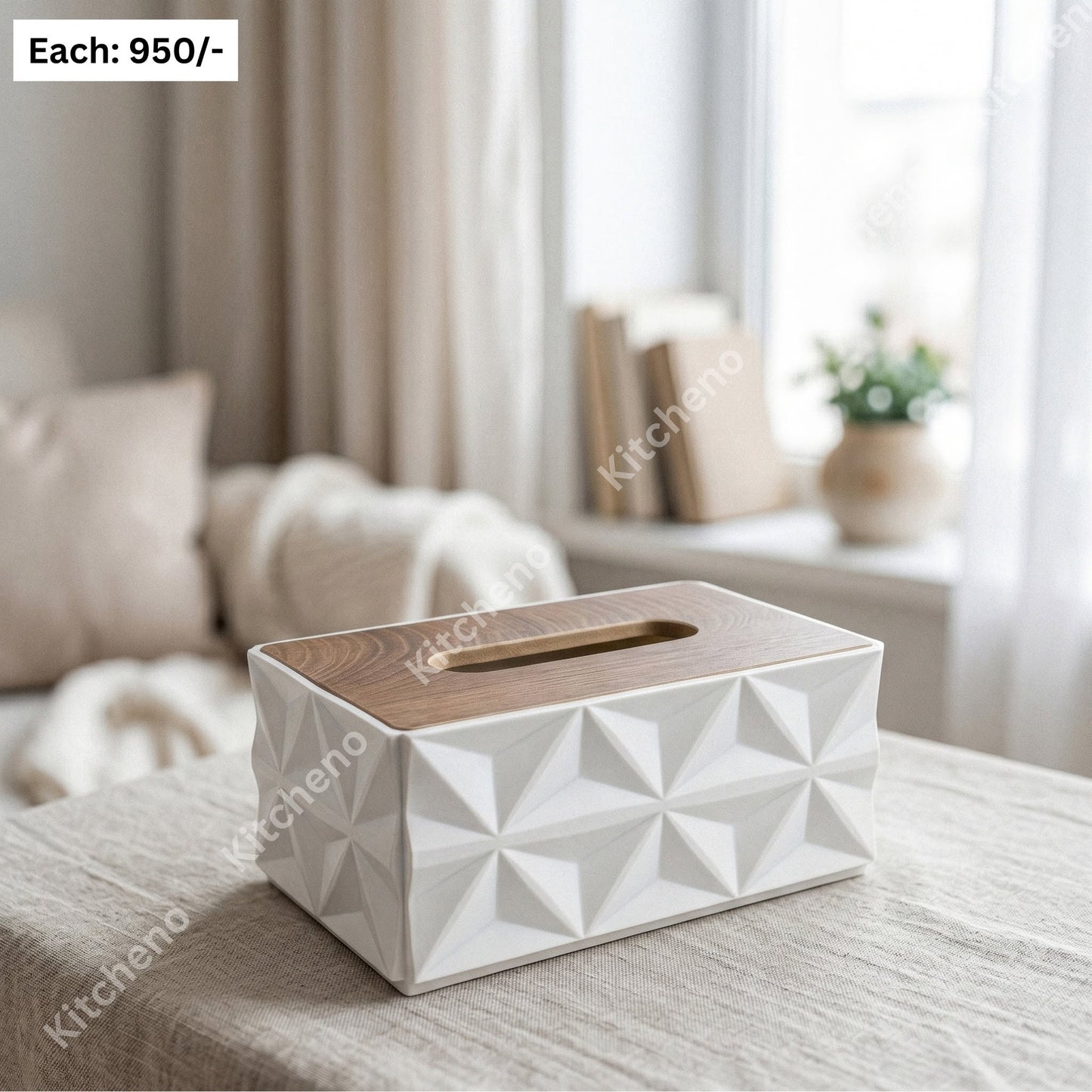 Plastic Tissue Box with Stylish Bamboo Lid
