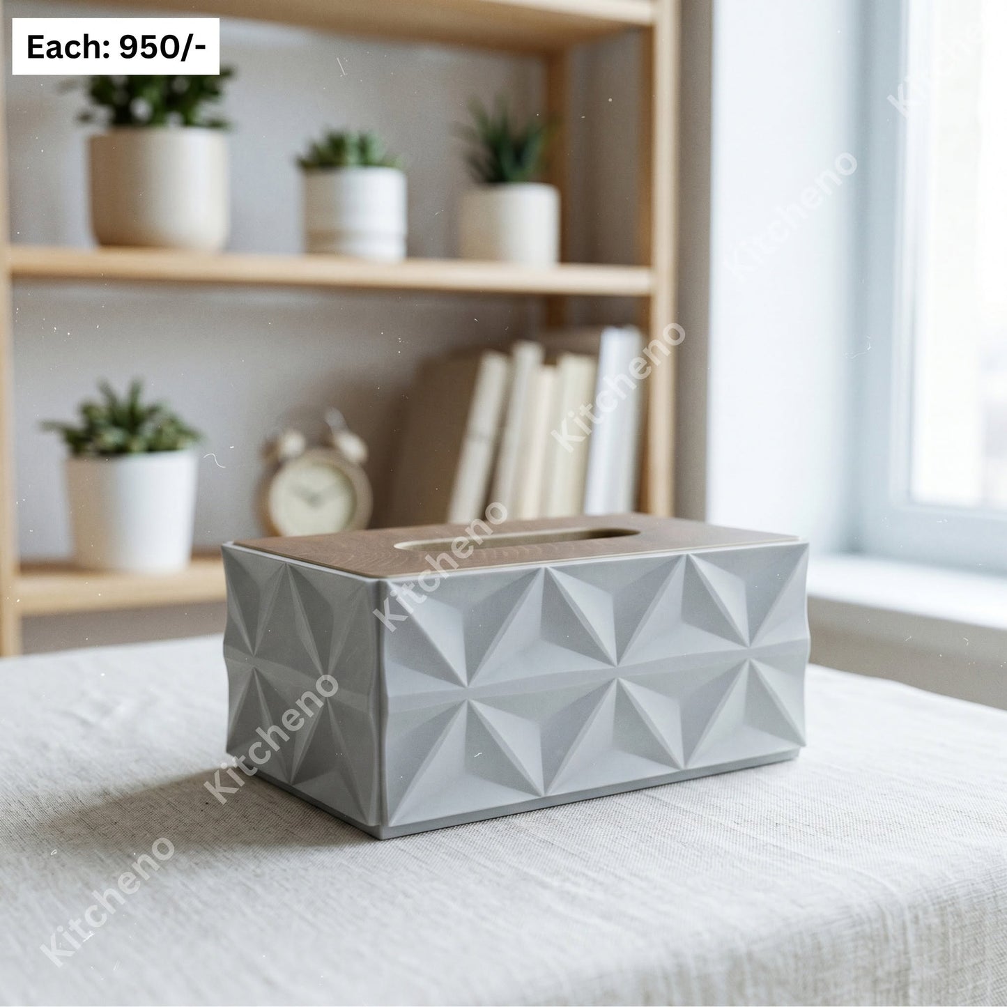 Plastic Tissue Box with Stylish Bamboo Lid