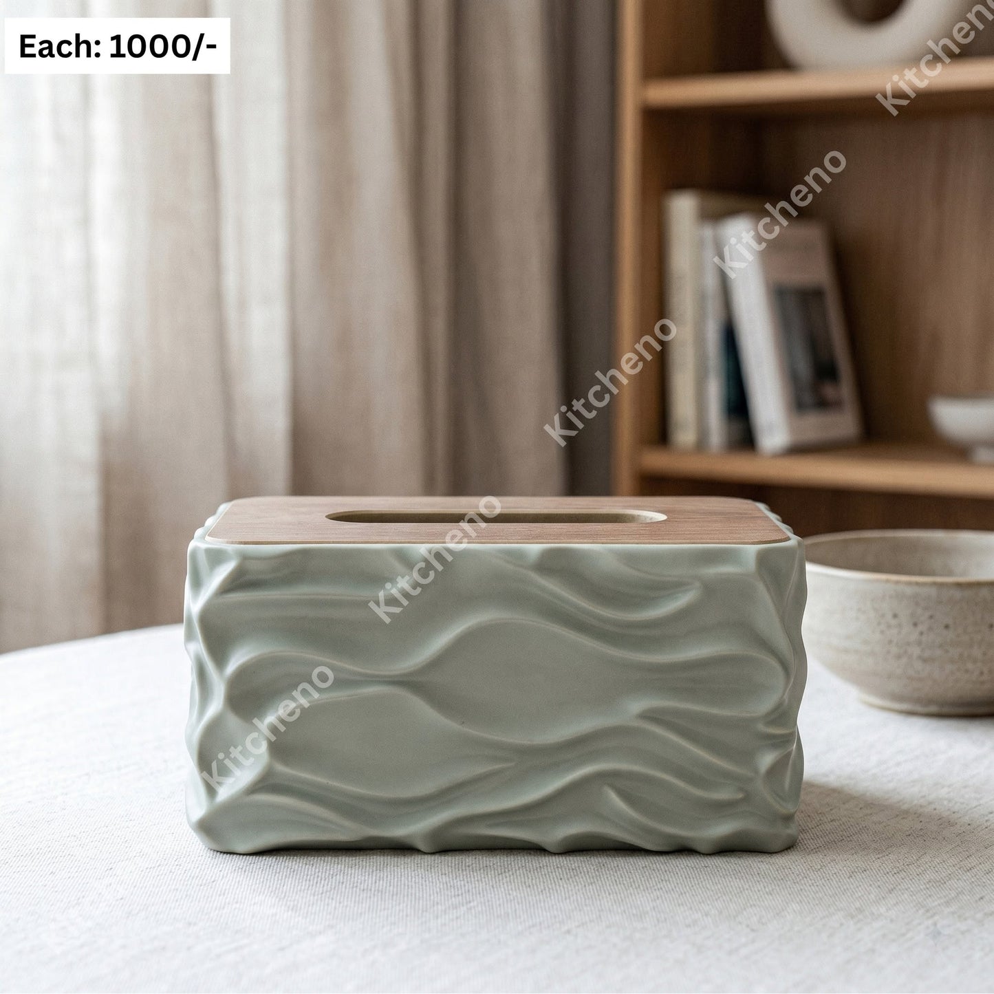 Plastic Tissue Box with Stylish Bamboo Lid