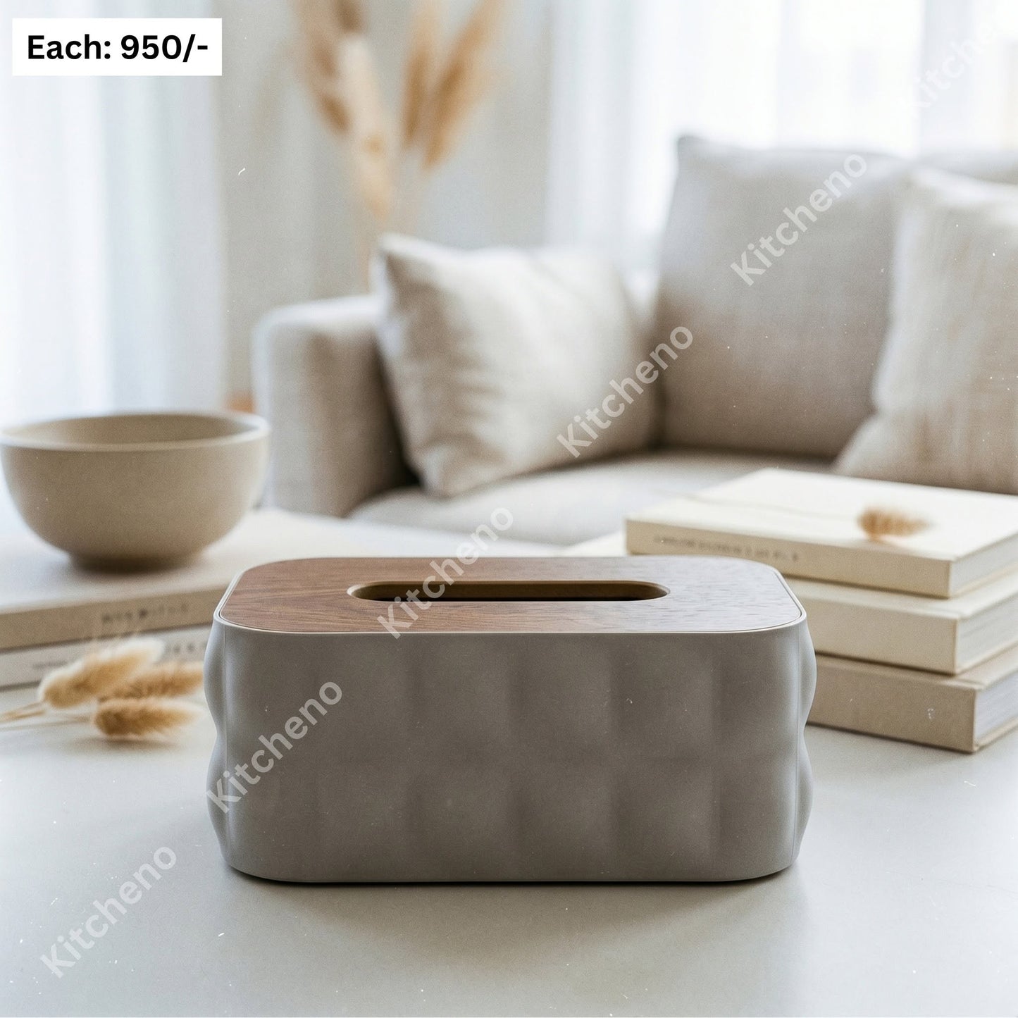 Plastic Tissue Box with Stylish Bamboo Lid